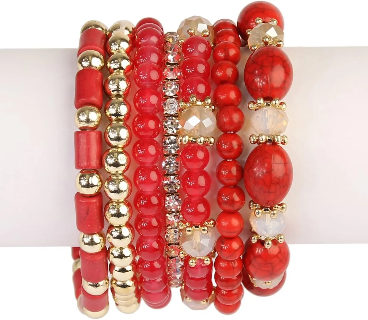 RIAH FASHION Multi Layer Bead Bracelet - Colorful Stacking Beaded Strand Stretch Cuff Statement Bangles Set