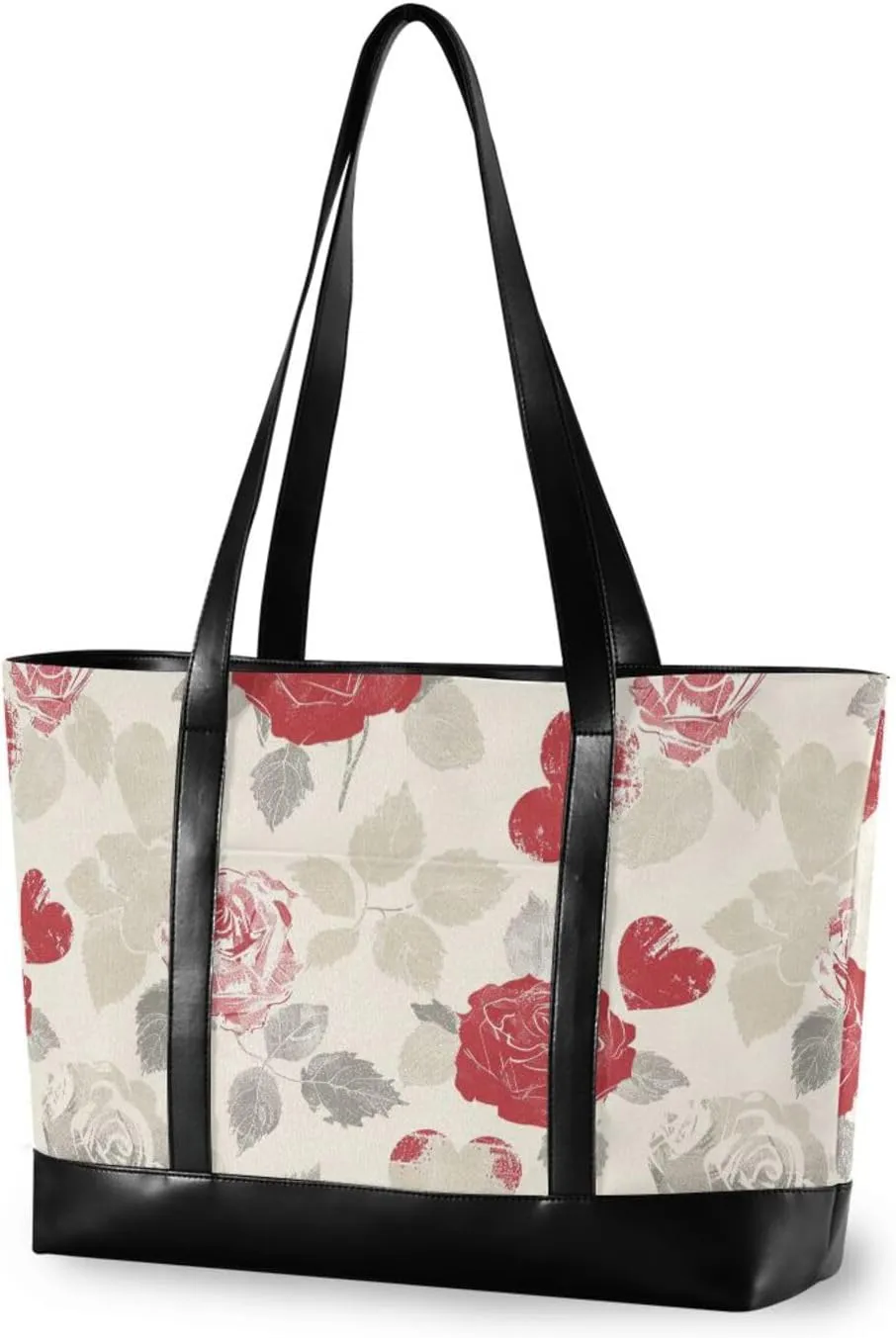 Roses and Heart Shapes Beige Red trendy tote bag with laptop with zipper bag 14 inch for university with diaper estuche para laptop 14 pulgadas