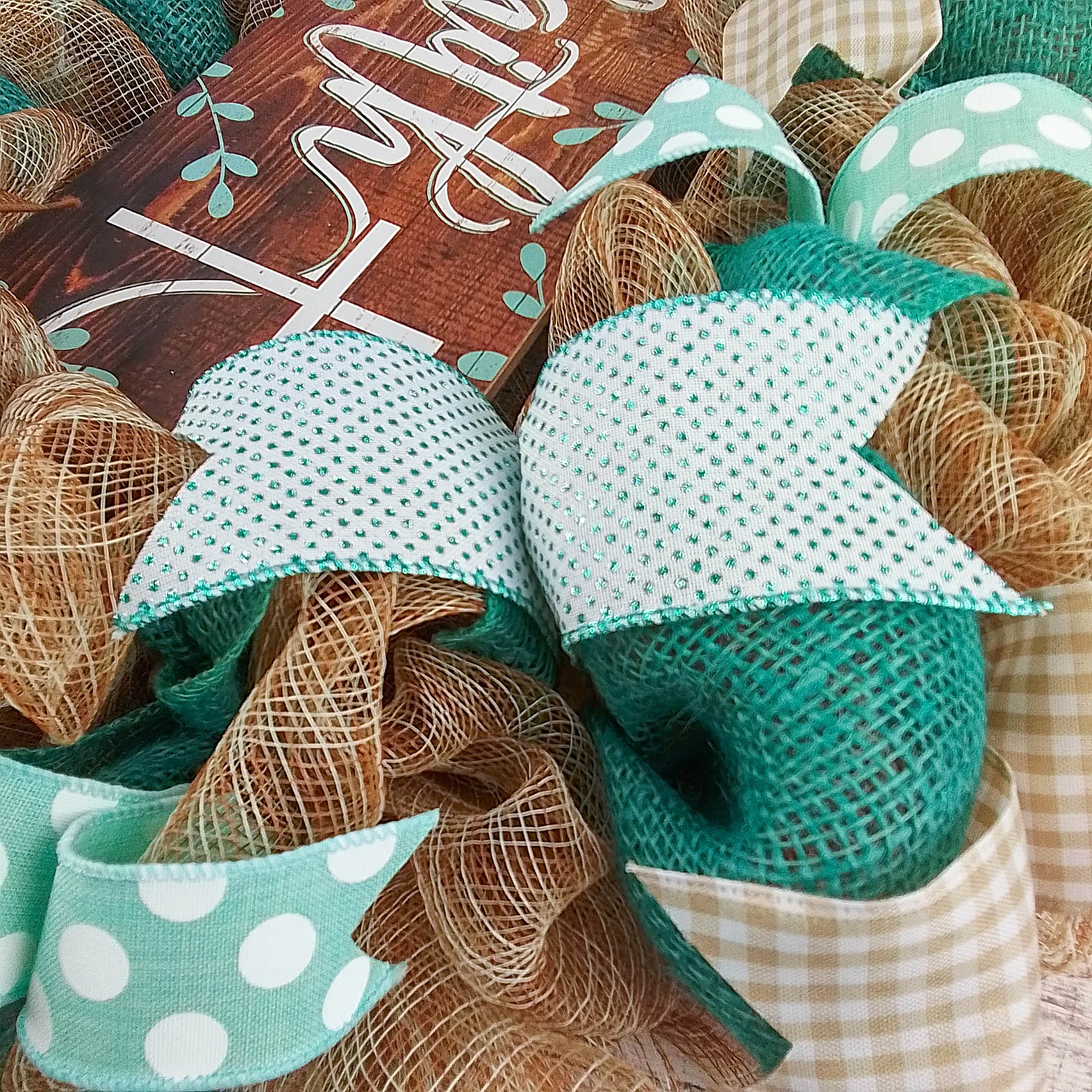 Rustic Door Wreath | Faith Cross Mesh Wreath | Blue Turquoise Burlap