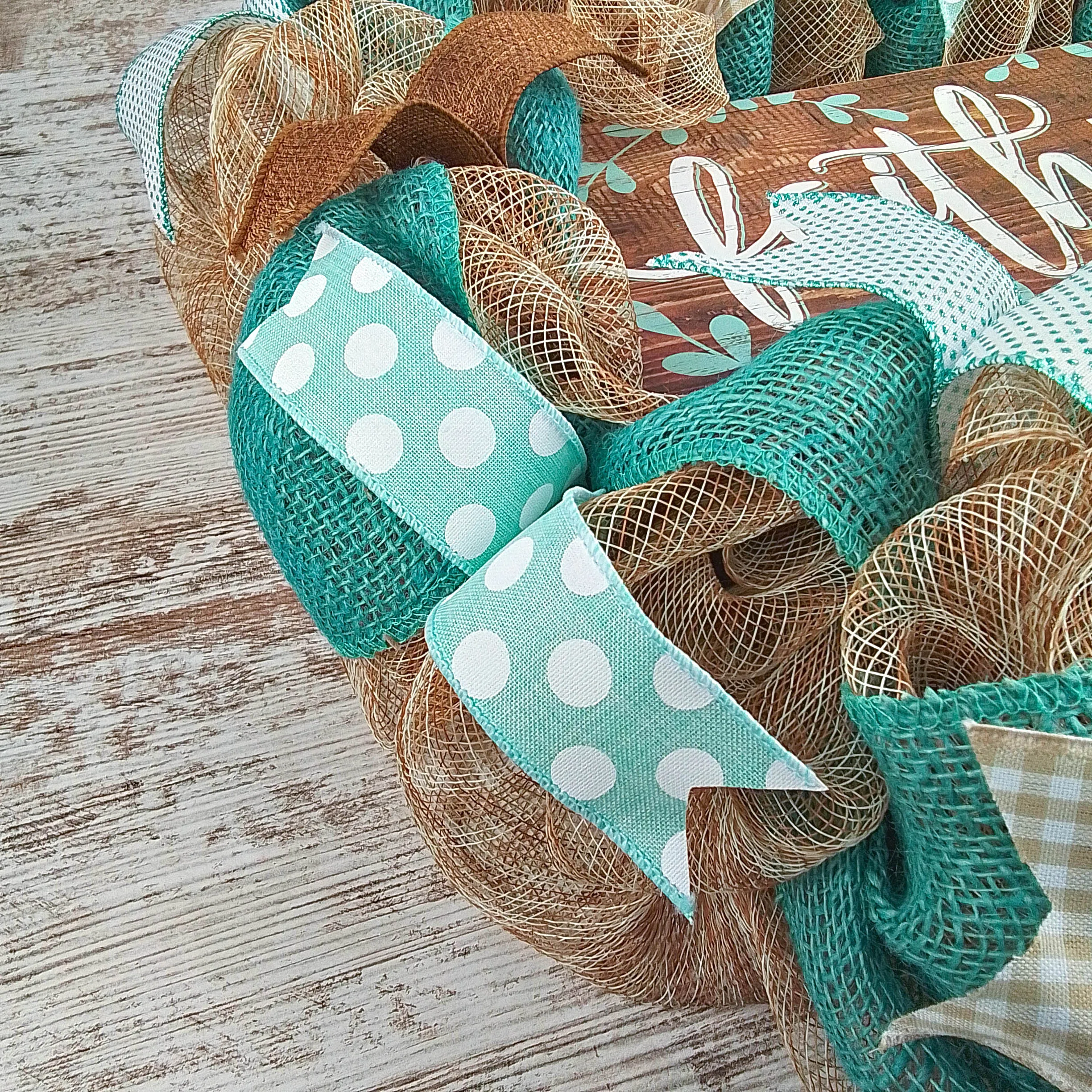 Rustic Door Wreath | Faith Cross Mesh Wreath | Blue Turquoise Burlap