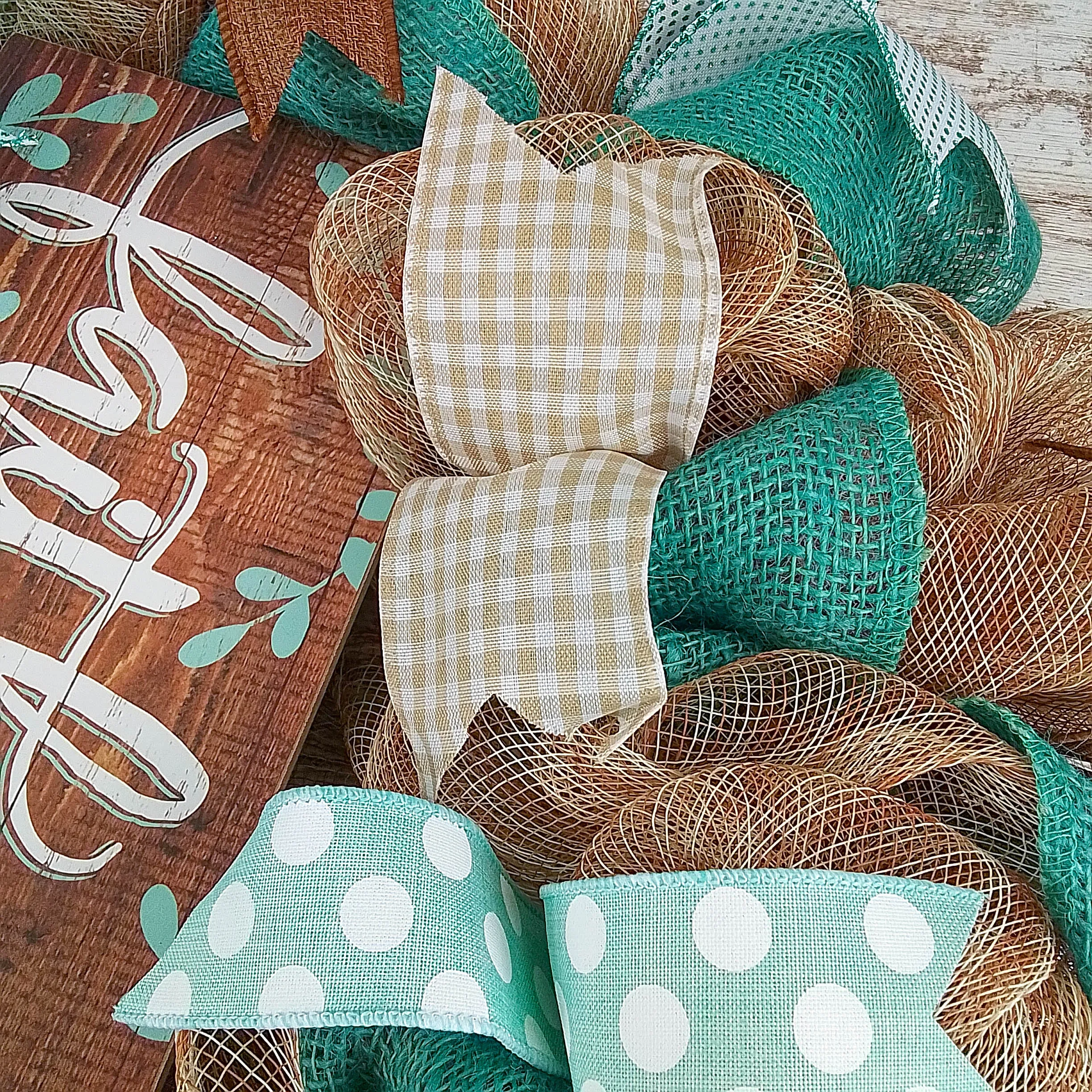 Rustic Door Wreath | Faith Cross Mesh Wreath | Blue Turquoise Burlap