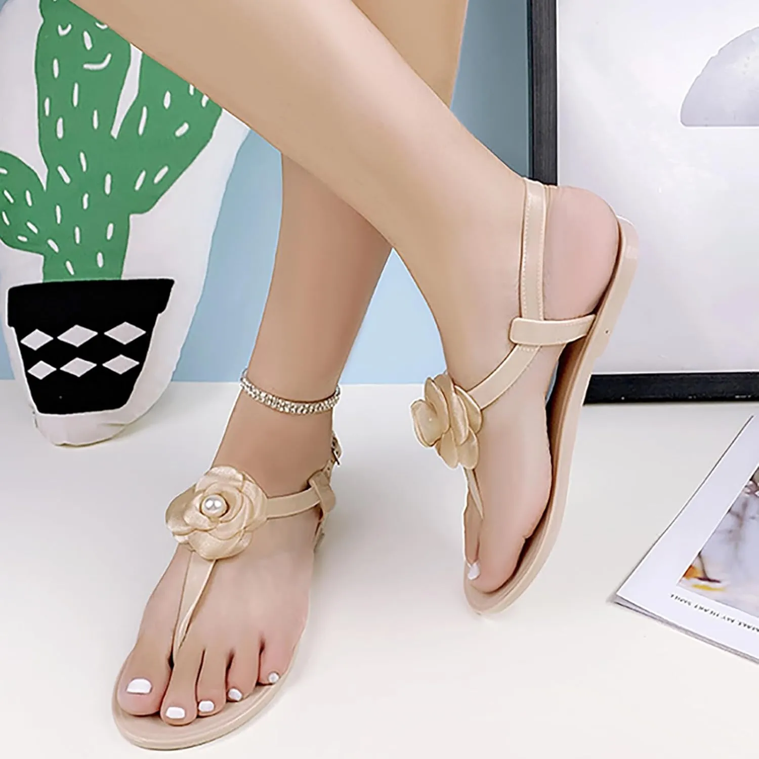 Sandals For Women 2024 Thong Sandals For Women Orthodontic Open Toe Shoes Beach Flats Ladies Buckle Strap Flip Flops Slides