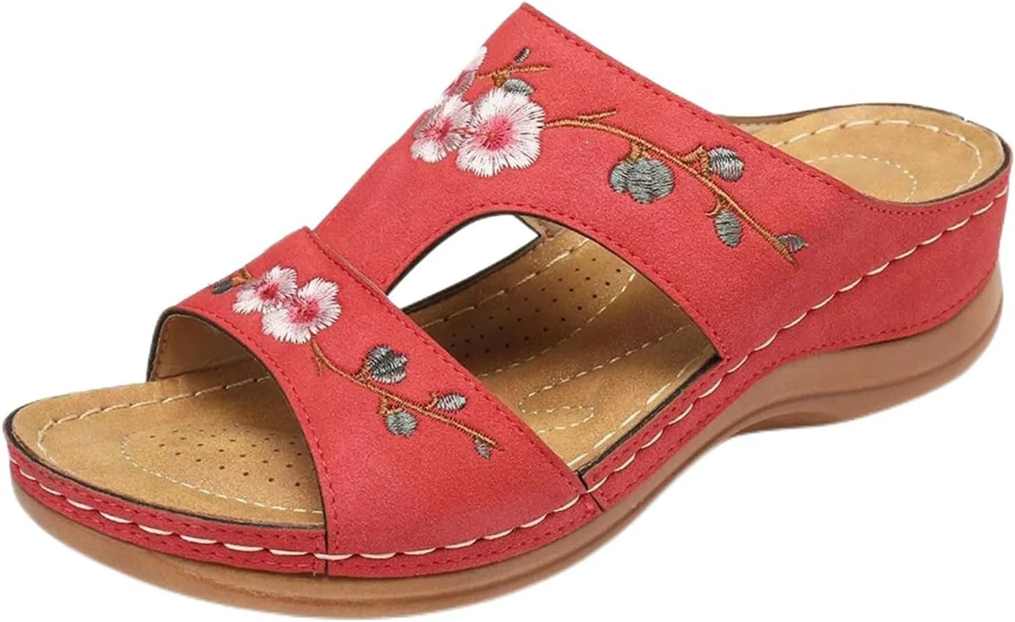 Sandals Women Dressy Orthopedic Sandals Summer Comfort Shoes with Arch Support Low Wedge Sandal Open Toe Slip On Slippers Platform Wedges Lightweight Walking Shoe Orthowear Shoes Wide Width