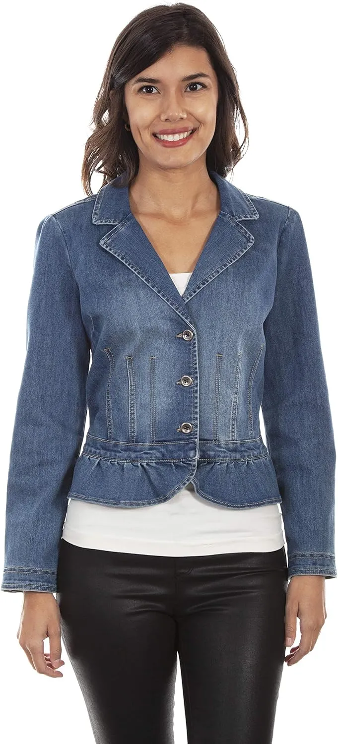 Scully Women's HC546 Peplum Denim Jacket, Denim - Medium