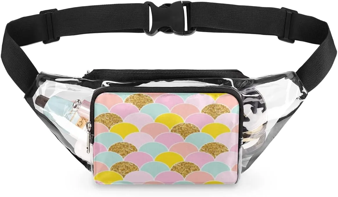 Semicircular Shapes Clear Fanny Pack Stadium Approved Adjustable Clear Belt Bag Cute Waist Bags for Women Men Travel Sports Events Hiking Concerts