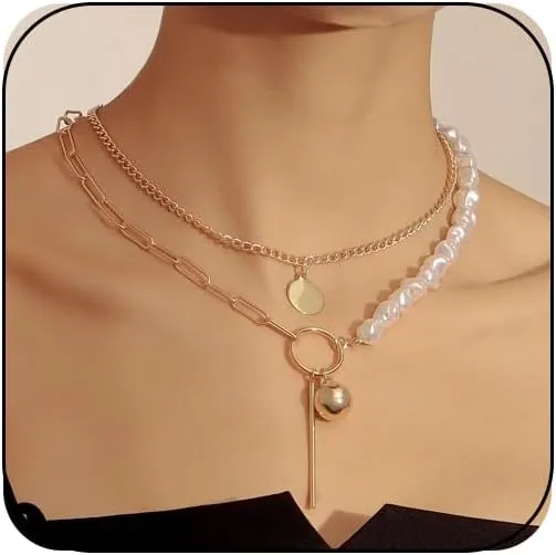 Shell Necklace Seashell Pearl Necklace Summer Puka Shell Charm Necklace Hawaiian Starfish Sea Shell Necklaces Layered Boho Choker Beach Necklace Jewelry Outfit Accessories for Women