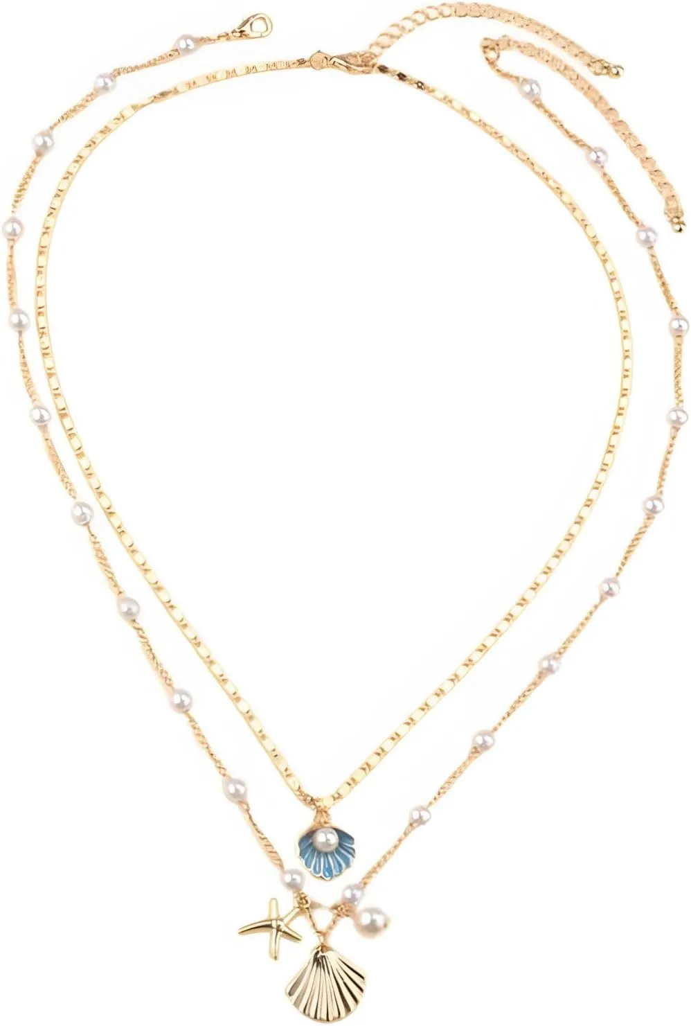 Shell Seashell Necklace Summer Beach Puka Shell Necklace Jewelry Choker Beach Necklaces for Women Preppy Shell Necklace Layered Charm Sequins Starfish Conch