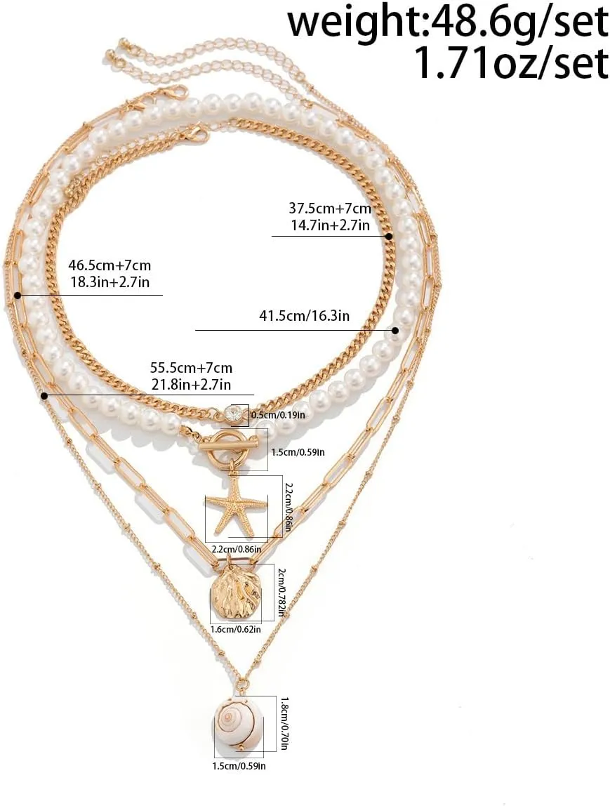 Shell Seashell Necklace Summer Beach Puka Shell Necklace Jewelry Choker Beach Necklaces for Women Preppy Shell Necklace Layered Charm Sequins Starfish Conch