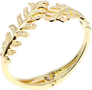 Sparkly Rhinestone Leaf Hinge Bangle Bridal Wedding Statement Bracelet Crystal Adjustable Cuff Bracelets Gold Platinum Tone Women Lover Gifts