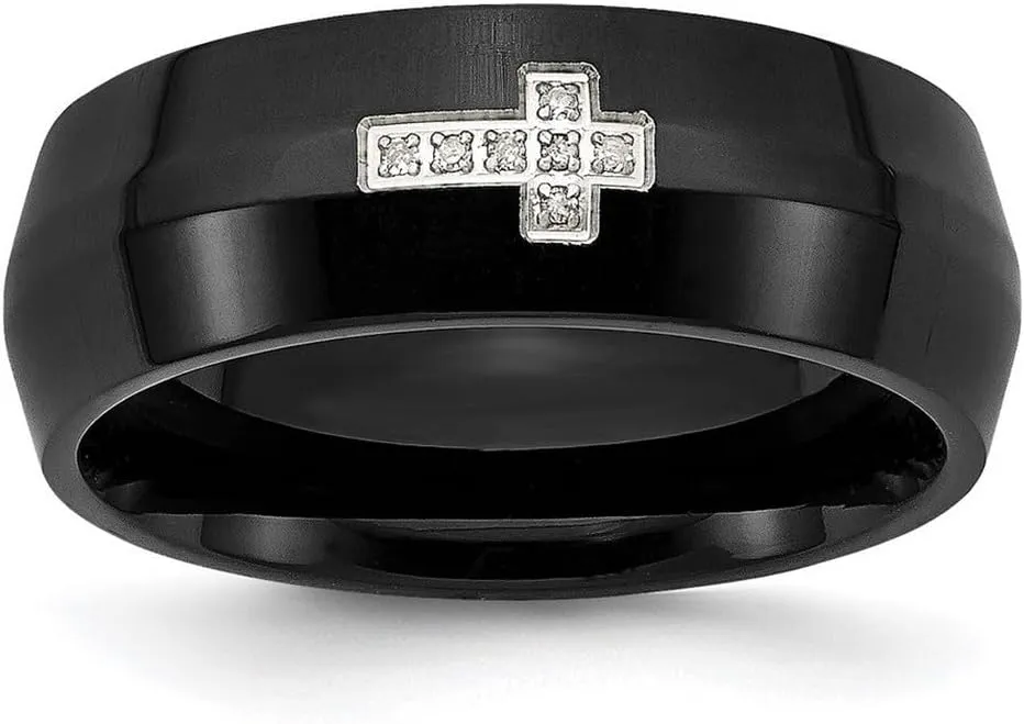 Stainless Steel Polished Black Plated With Diamond Religious Faith Cross Ring Size 10 Band Style-Ring for Women