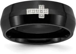 Stainless Steel Polished Black Plated With Diamond Religious Faith Cross Ring Size 10 Band Style-Ring for Women