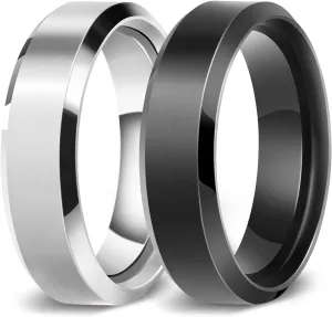 Stainless Steel Rings for Men Women Wedding Ring, Basic Flat Rings, Polished Matt Finish Rings for Men - 2 Pack