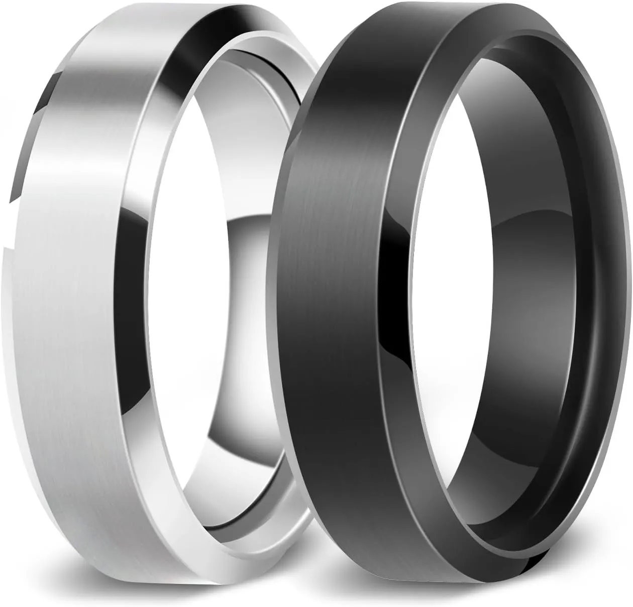 Stainless Steel Rings for Men Women Wedding Ring, Basic Flat Rings, Polished Matt Finish Rings for Men - 2 Pack