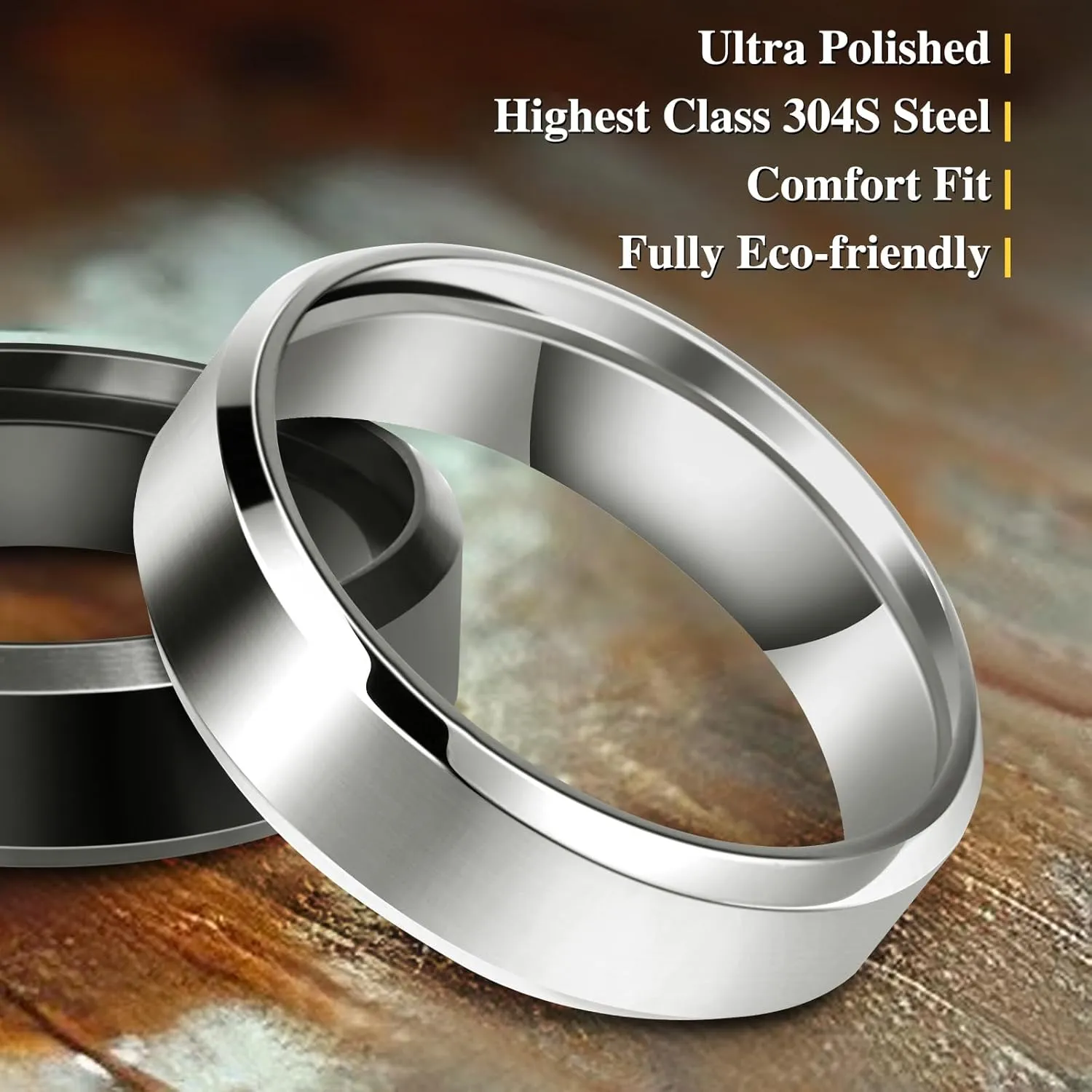 Stainless Steel Rings for Men Women Wedding Ring, Basic Flat Rings, Polished Matt Finish Rings for Men - 2 Pack