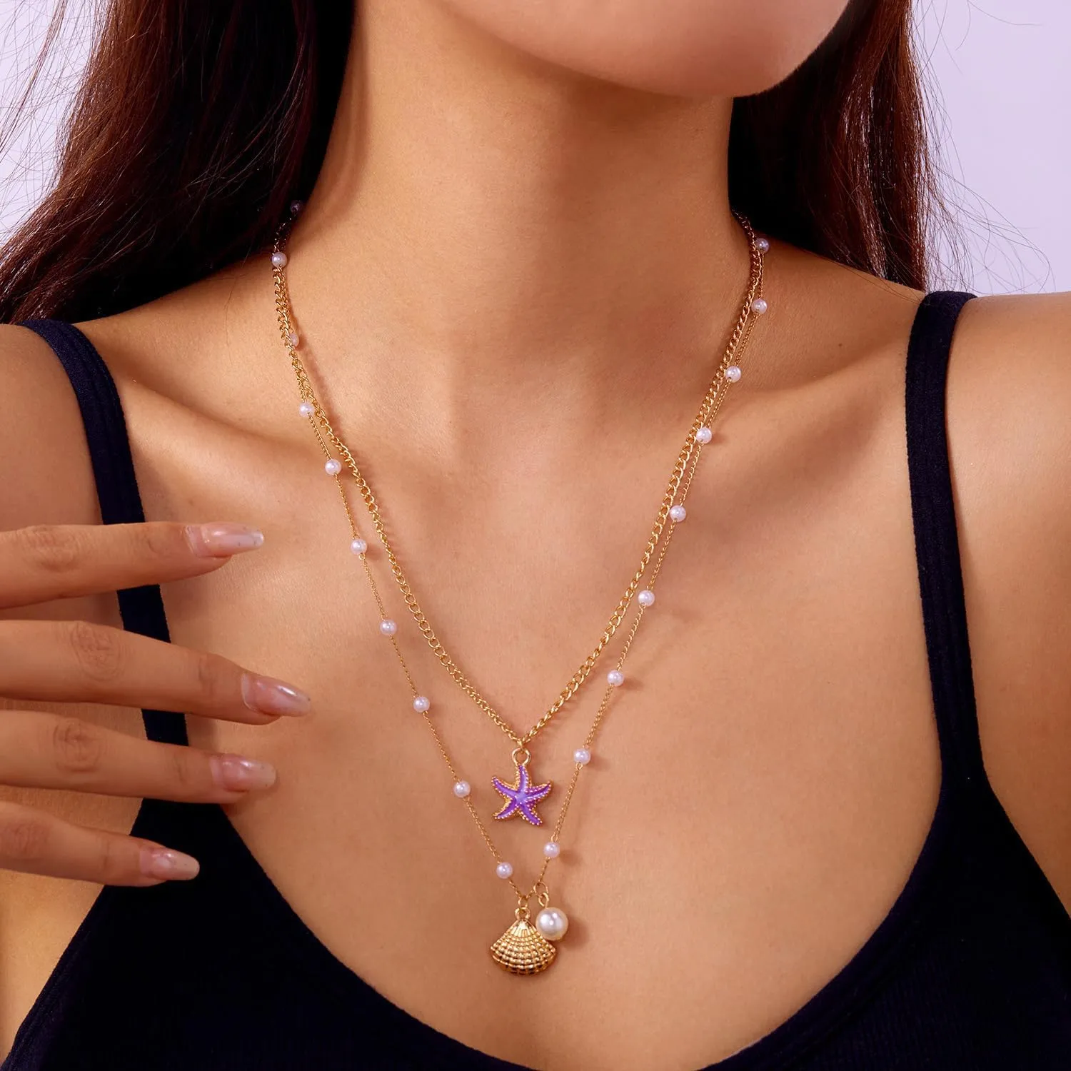 Starfish Necklace Boho Starfish Sea Shell Pendant Choker Leather Necklace Cord Silver Summer Beach Necklaces Summer Dresses Jewelry for Women