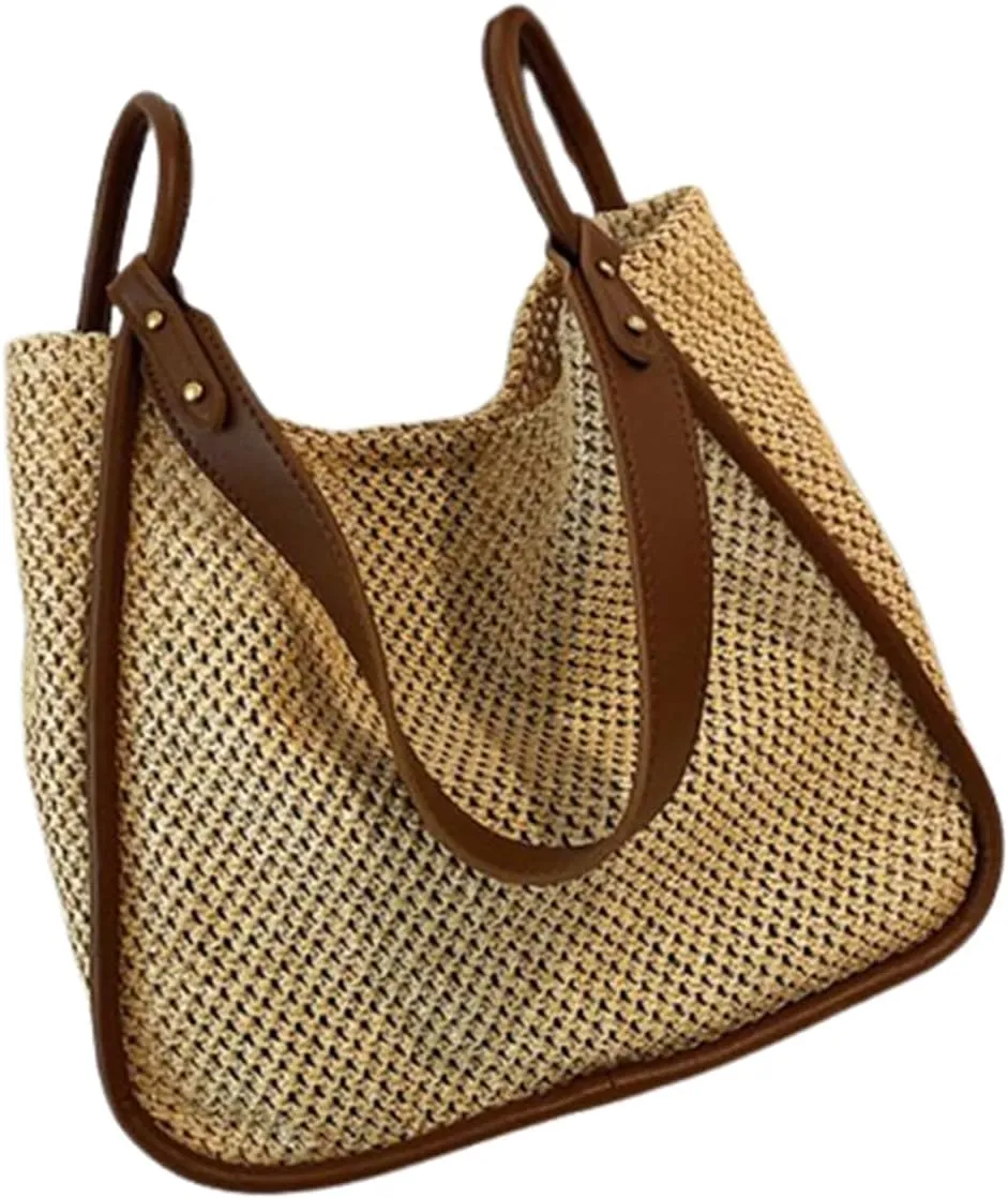 Straw Bag for Women for Wedding, Beach Bag Straw Purses for Women Summer Woven Beach Tote Bag with Straw Clutch