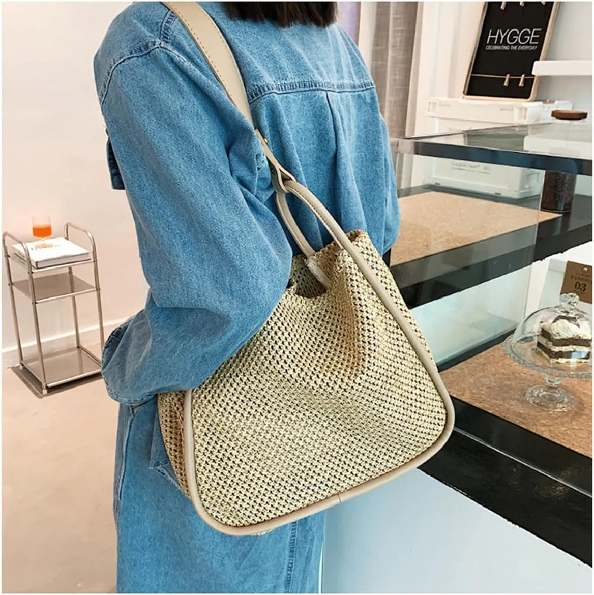 Straw Bag for Women for Wedding, Beach Bag Straw Purses for Women Summer Woven Beach Tote Bag with Straw Clutch