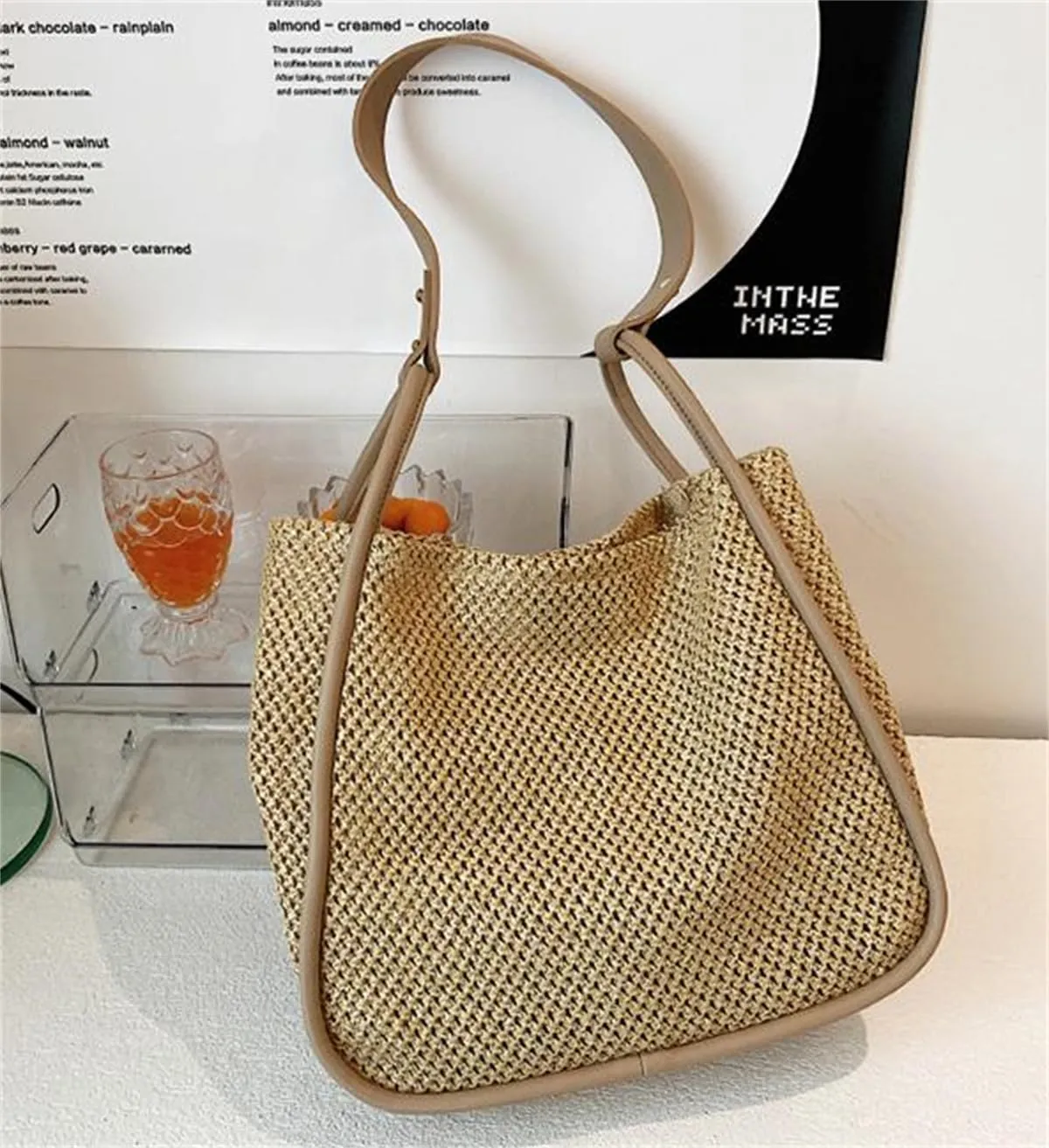 Straw Bag for Women for Wedding, Beach Bag Straw Purses for Women Summer Woven Beach Tote Bag with Straw Clutch