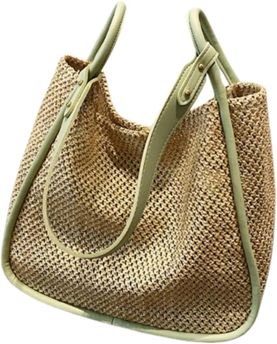 Straw Bag for Women for Wedding, Beach Bag Straw Purses for Women Summer Woven Beach Tote Bag with Straw Clutch