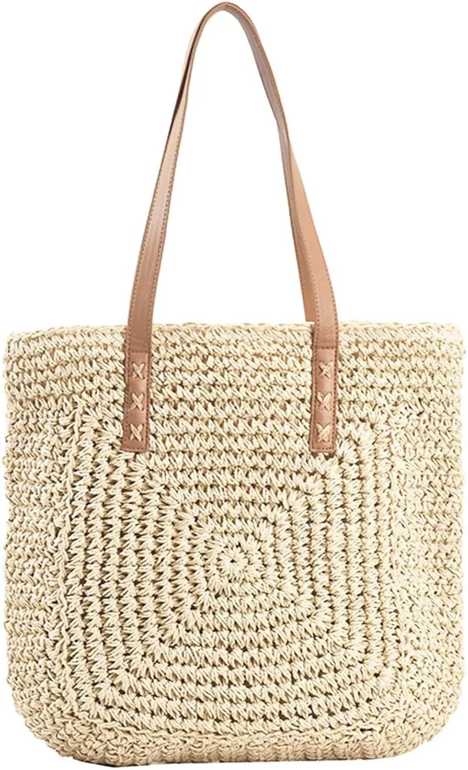 Straw Beach Bags for Women Summer Beach Tote Bag With Zipper Large Soft Woven Straw Shoulder Summer Vacation Purse