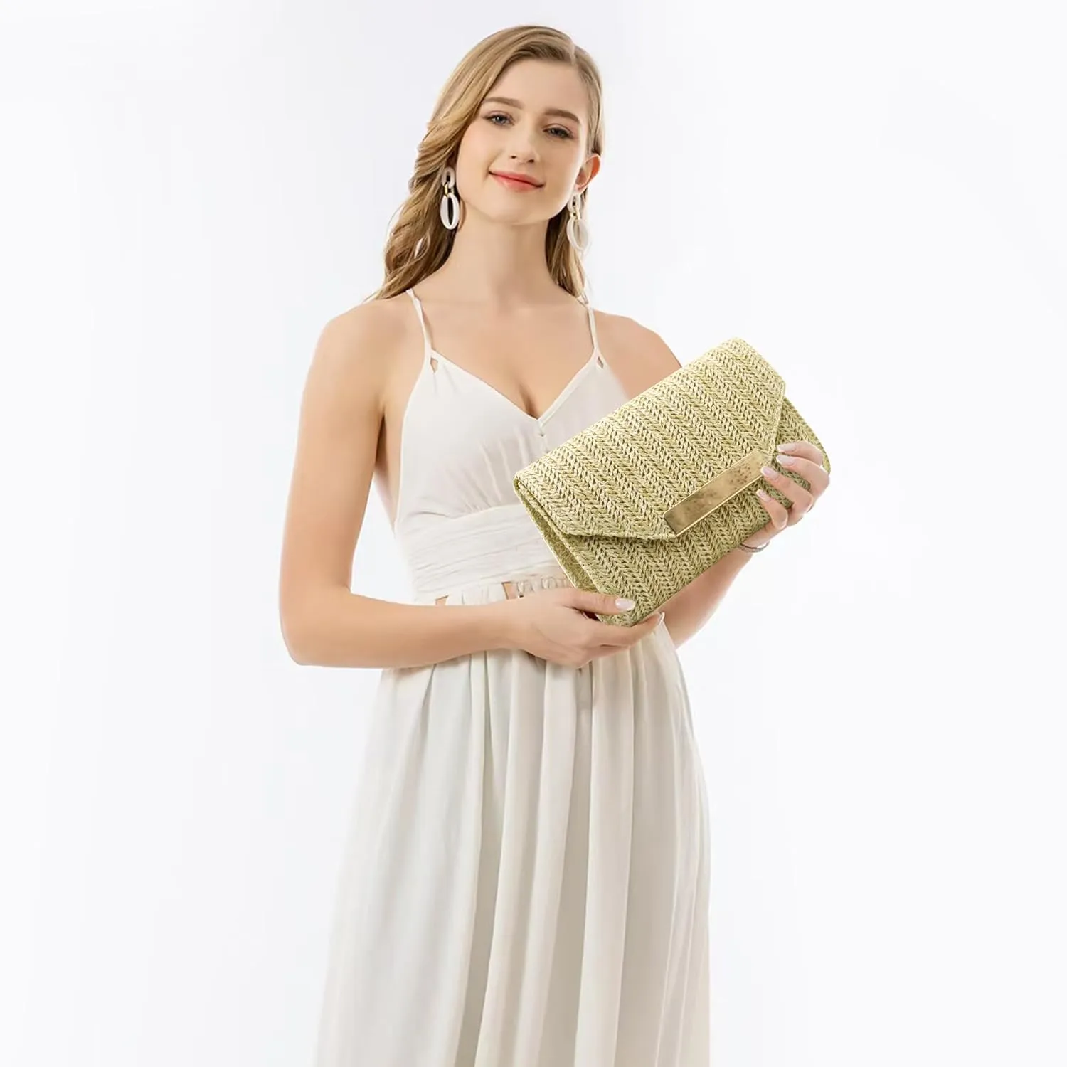 Straw Clutch Purse Shoulder Crossbody Bag Raffia Evening Bags Woven Beach Handbags for Summer Vacation/Wedding