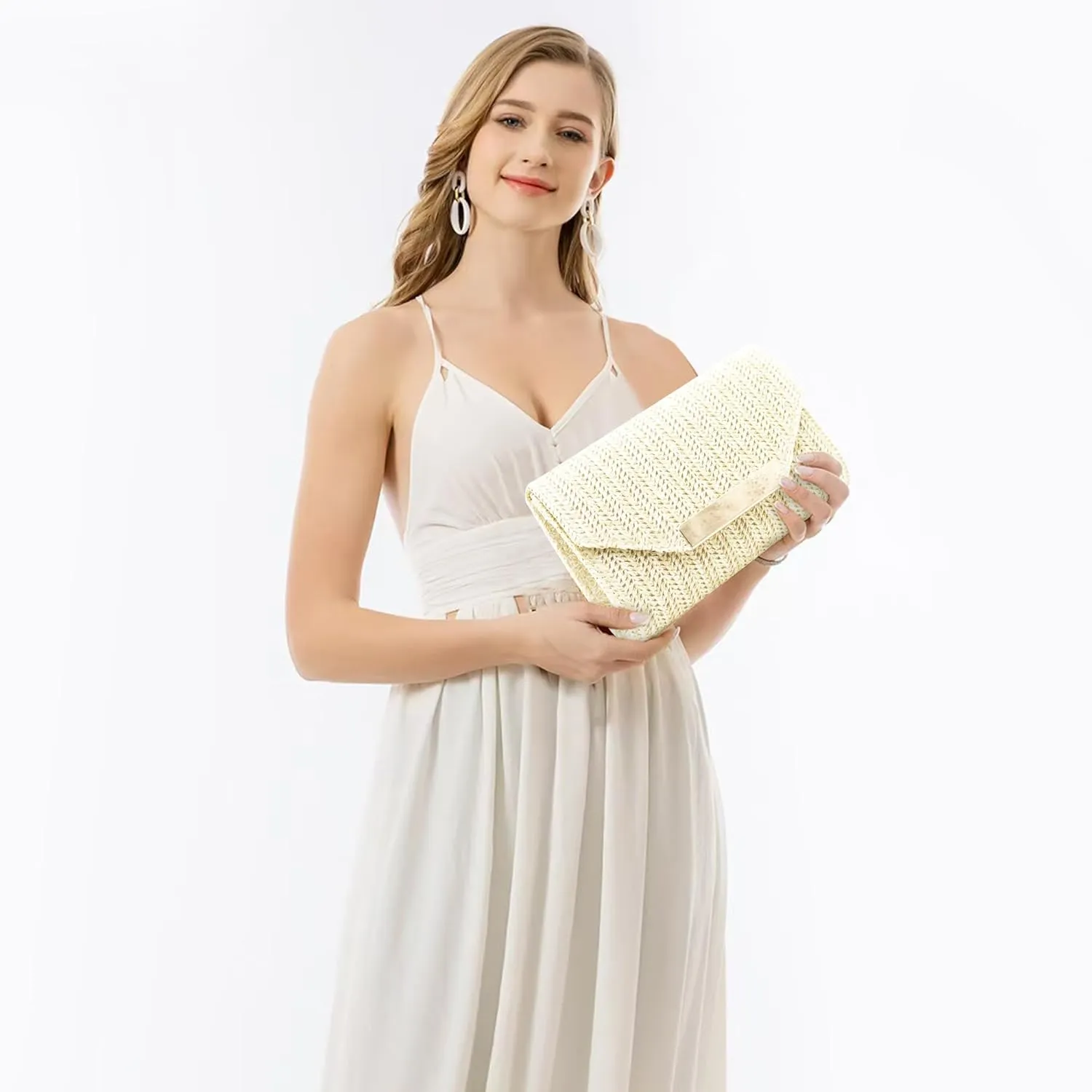 Straw Clutch Purse Shoulder Crossbody Bag Raffia Evening Bags Woven Beach Handbags for Summer Vacation/Wedding