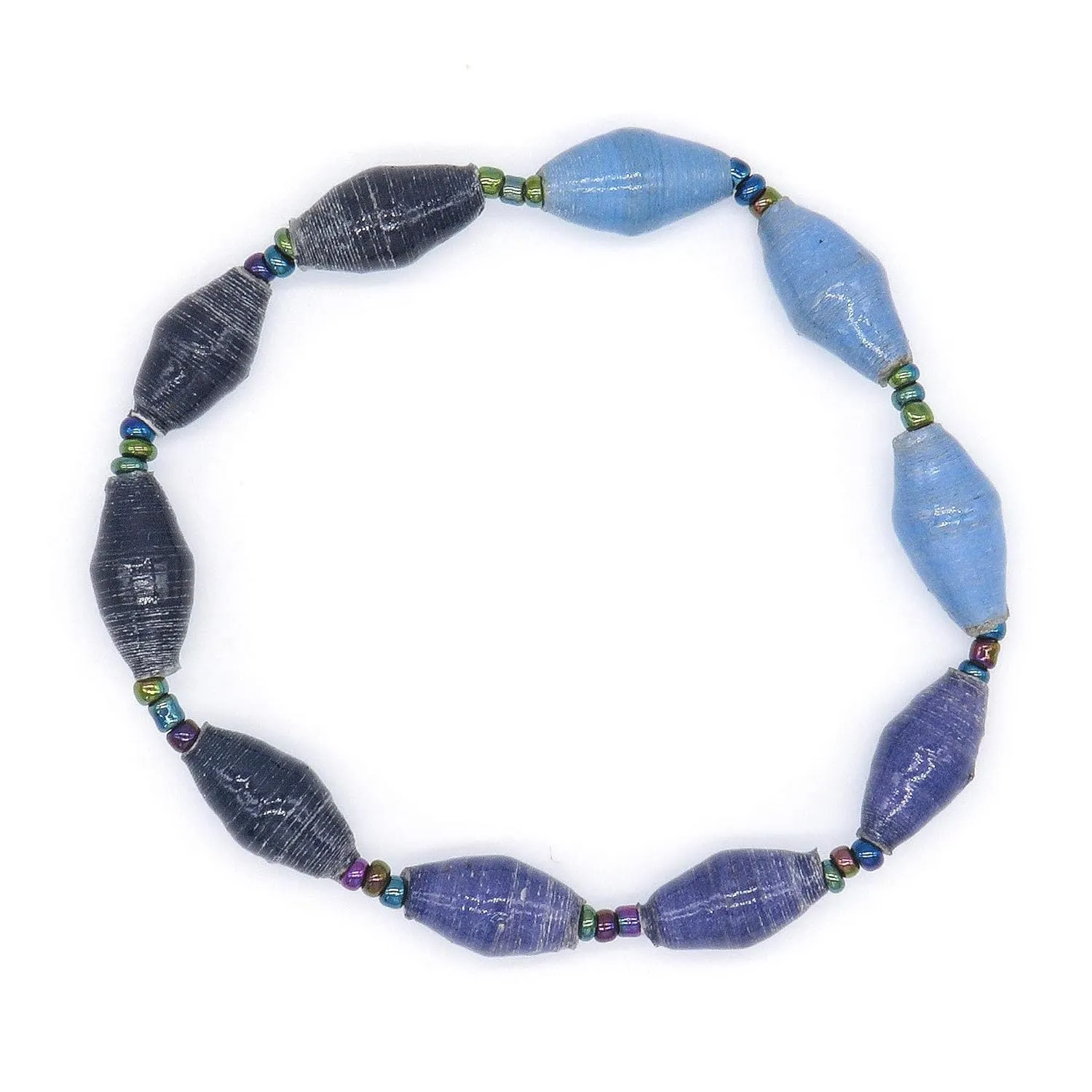 Stretch Bracelets - Shades of Blue Beaded Bracelets for Women - Beaded Bracelet Made with Recycled Paper Beads - Stretch Bracelets Handmade in Africa - Bracelets Gifts for Women