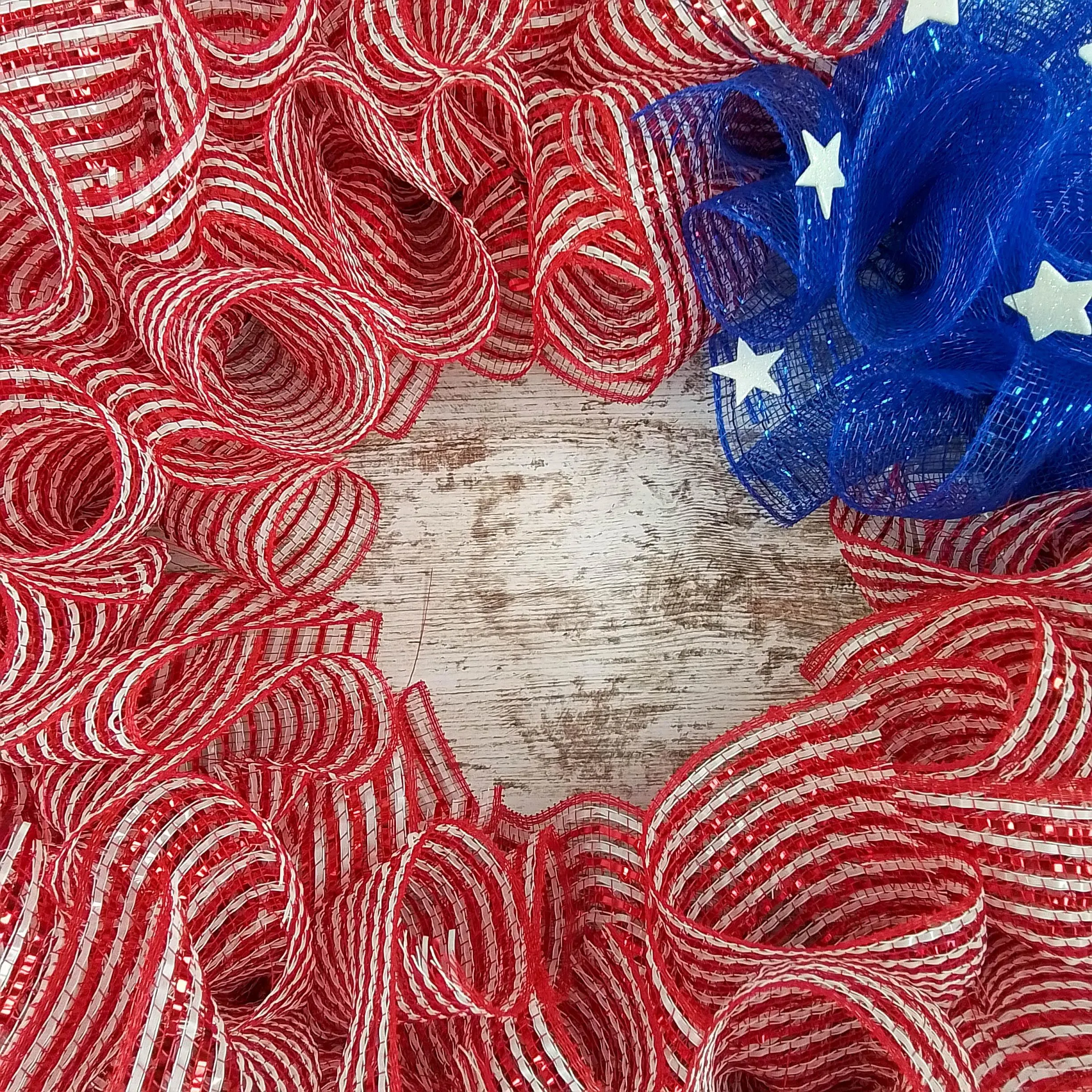 Striped American Flag Wreath | Fourth of July Mesh Front Door Wreath | Red White Blue