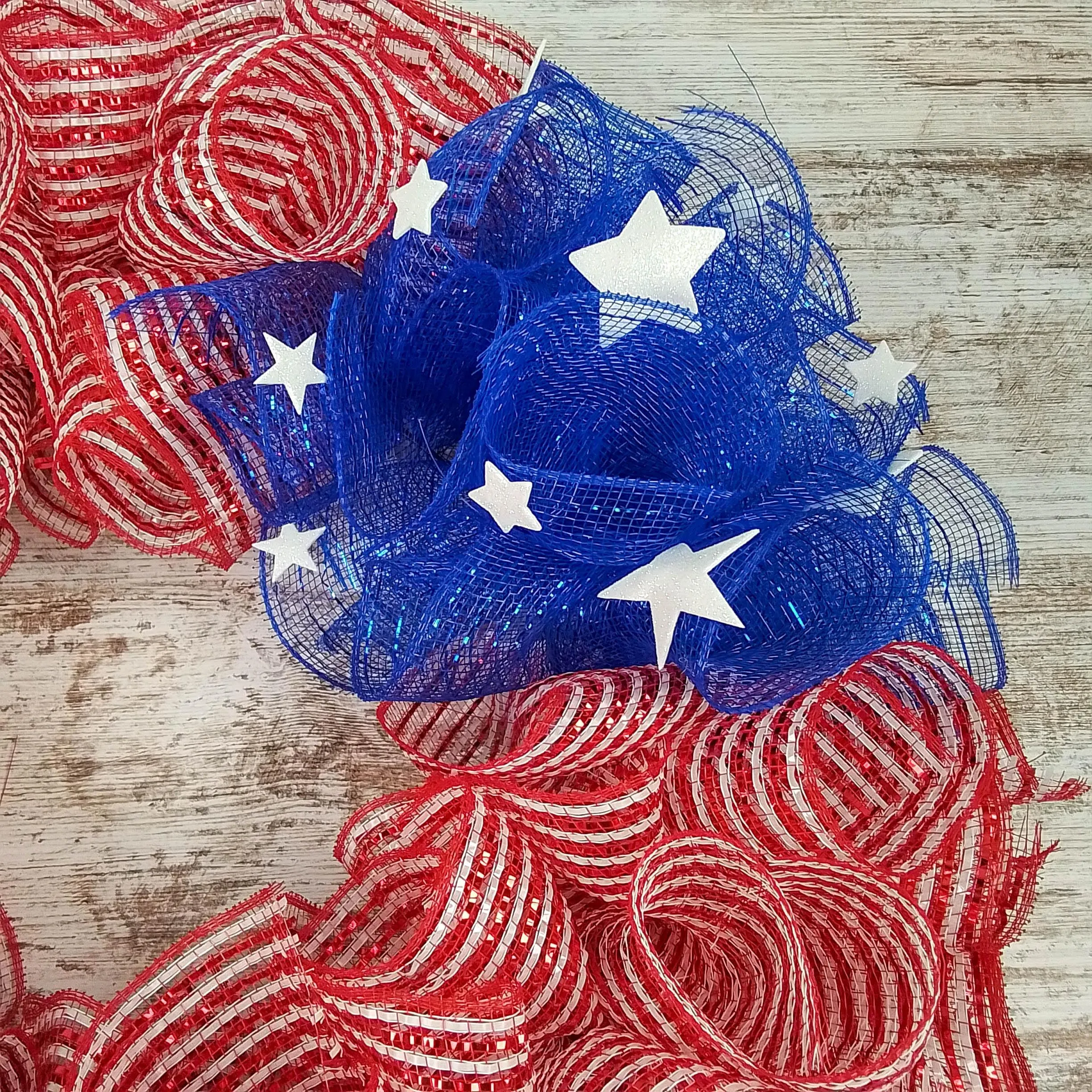 Striped American Flag Wreath | Fourth of July Mesh Front Door Wreath | Red White Blue