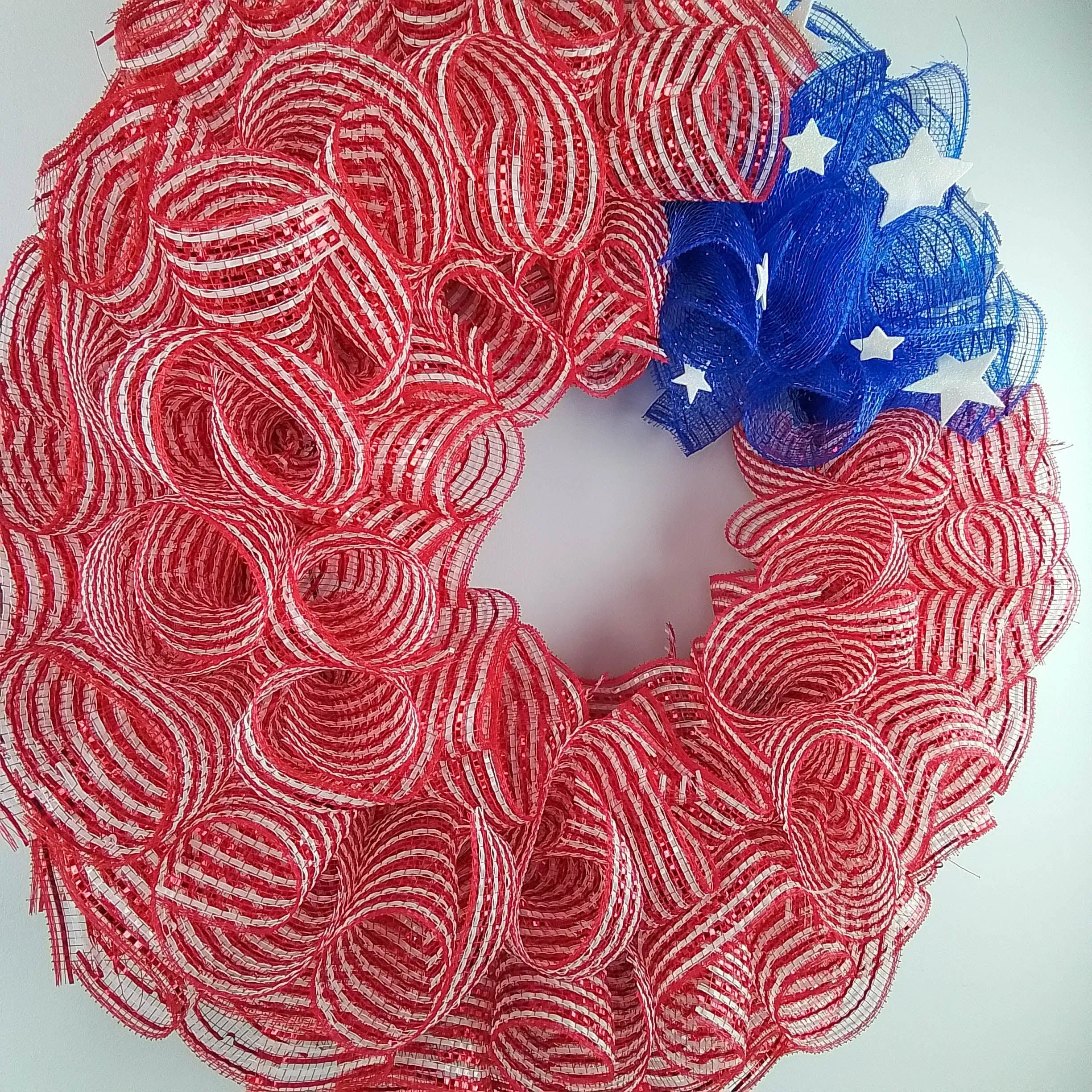 Striped American Flag Wreath | Fourth of July Mesh Front Door Wreath | Red White Blue