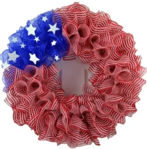 Striped American Flag Wreath | Fourth of July Mesh Front Door Wreath | Red White Blue