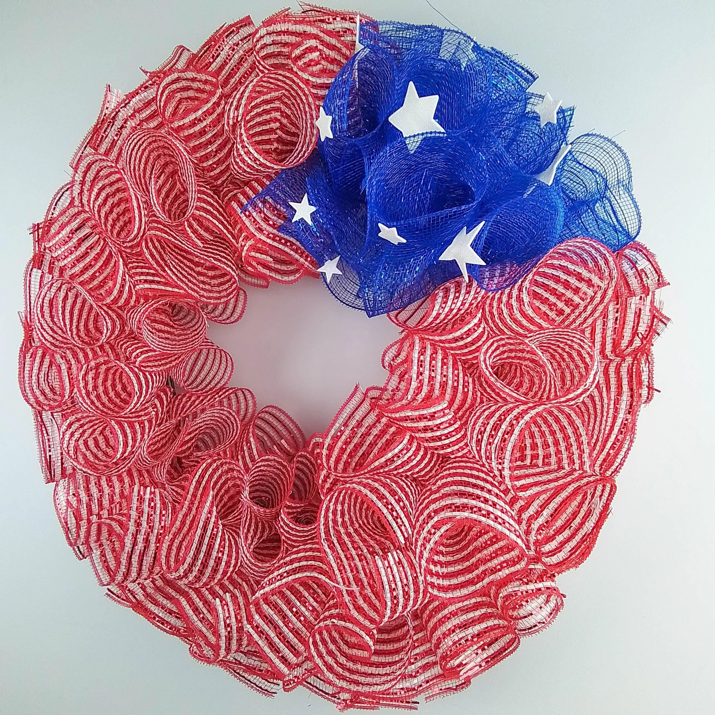 Striped American Flag Wreath | Fourth of July Mesh Front Door Wreath | Red White Blue