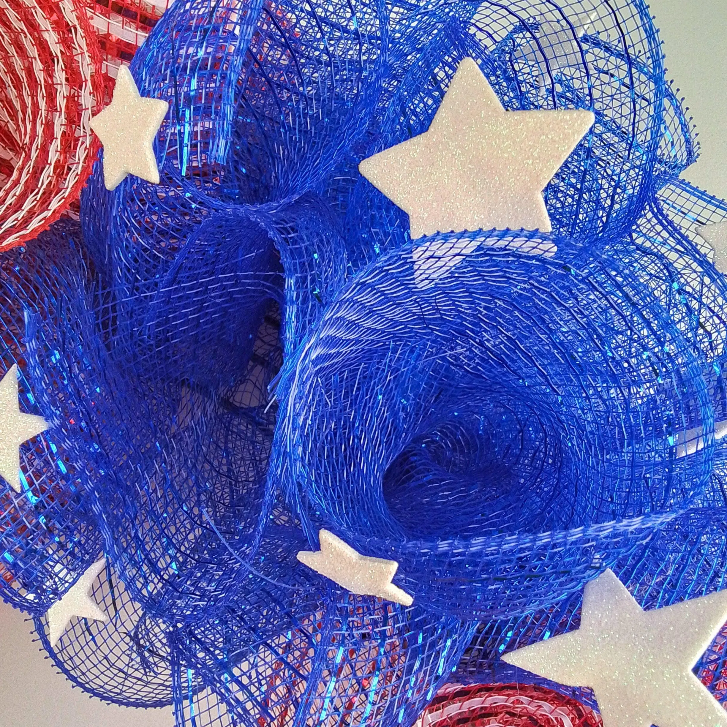Striped American Flag Wreath | Fourth of July Mesh Front Door Wreath | Red White Blue