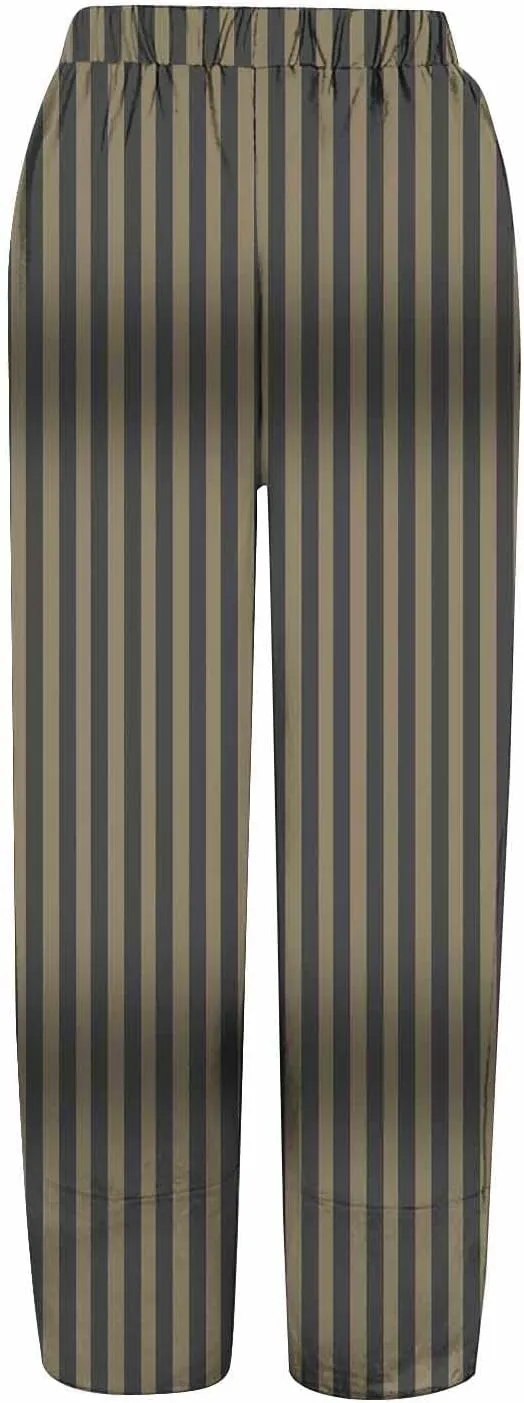 Striped Linen Pants for Women Loose Palazzo Womens Trousers Casual Elastic Waist Wide Leg Capri with Pockets