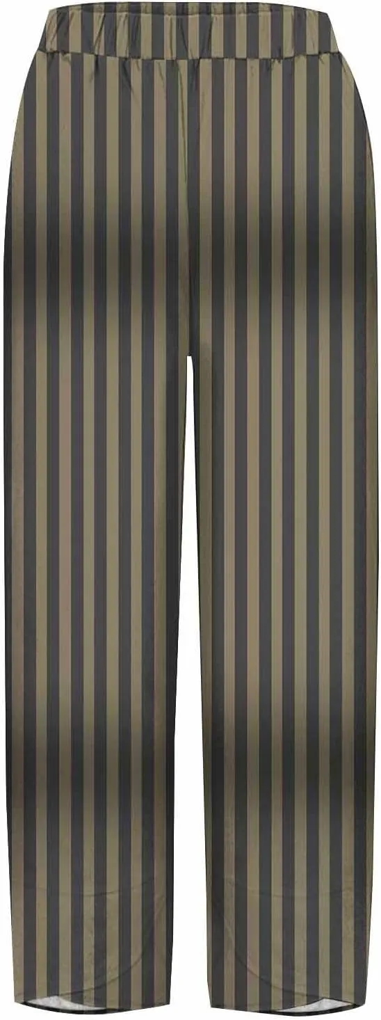 Striped Linen Pants for Women Loose Palazzo Womens Trousers Casual Elastic Waist Wide Leg Capri with Pockets