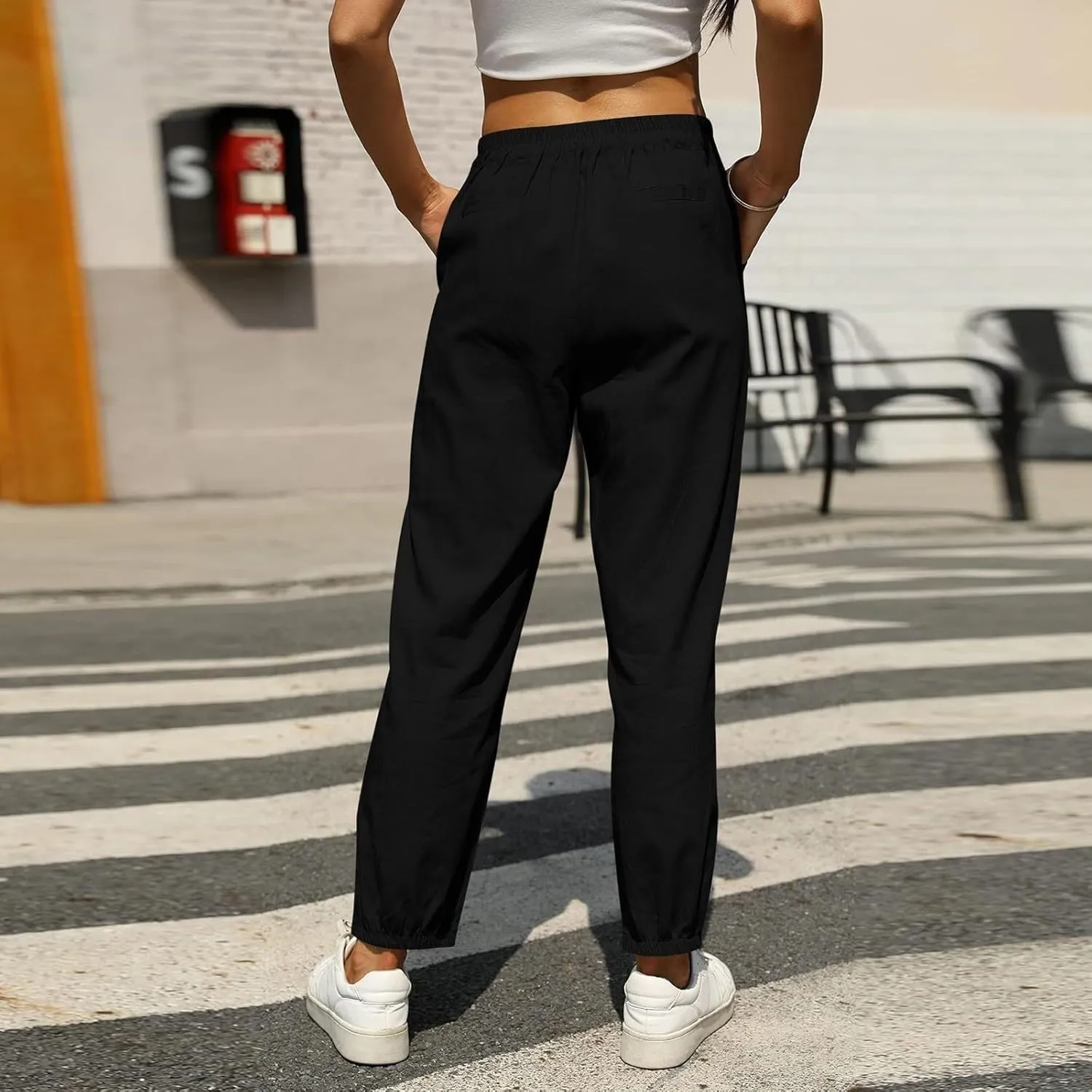 Summer Drawstring Casual Lounge Pant Cotton Blend Drawstring Elastic Waist Pocket Long Wide Leg Casual Lounge Pant