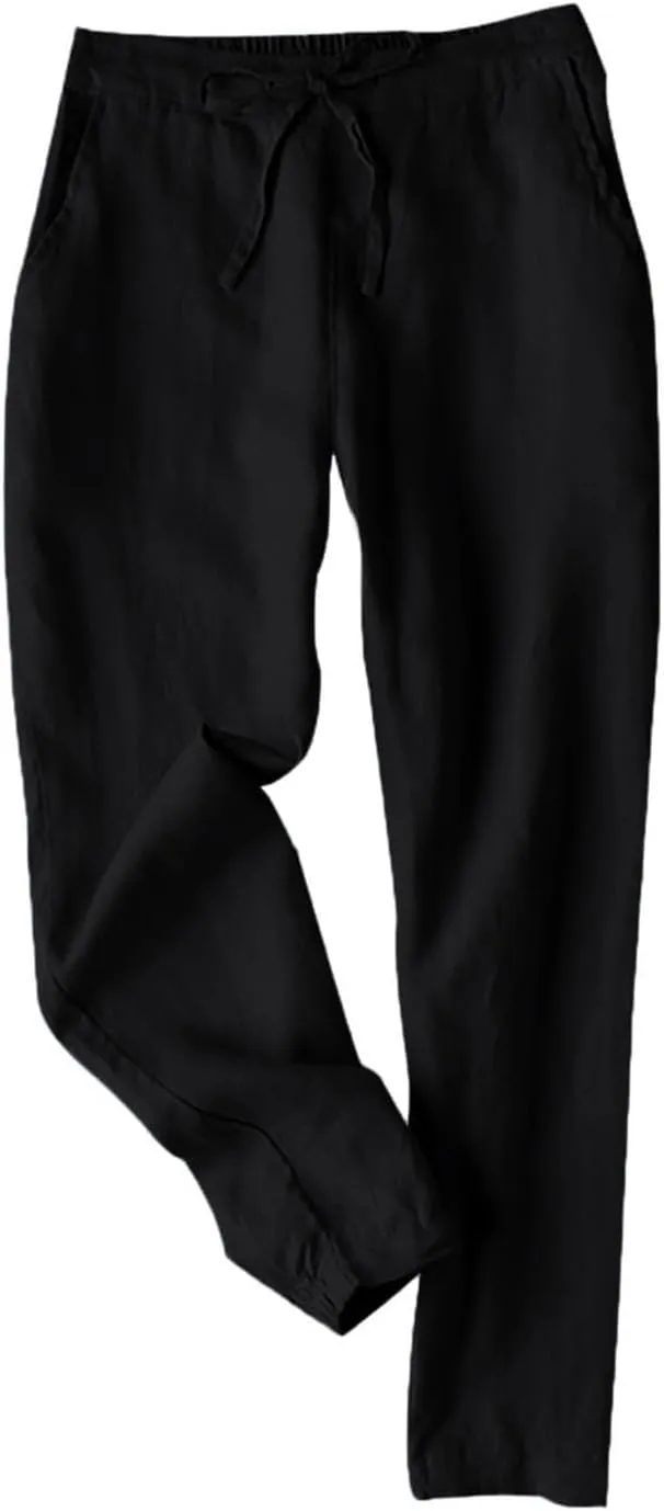 Summer Drawstring Casual Lounge Pant Cotton Blend Drawstring Elastic Waist Pocket Long Wide Leg Casual Lounge Pant