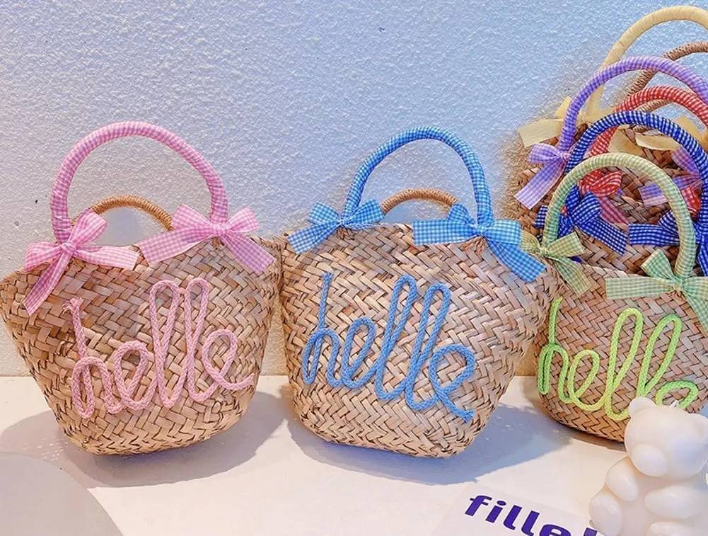 Summer Straw Tote Bags for Women Cute Bow Woven Hobo Bag Candy Color Shoulder Bag Beach Purse Straw Clutch Bags