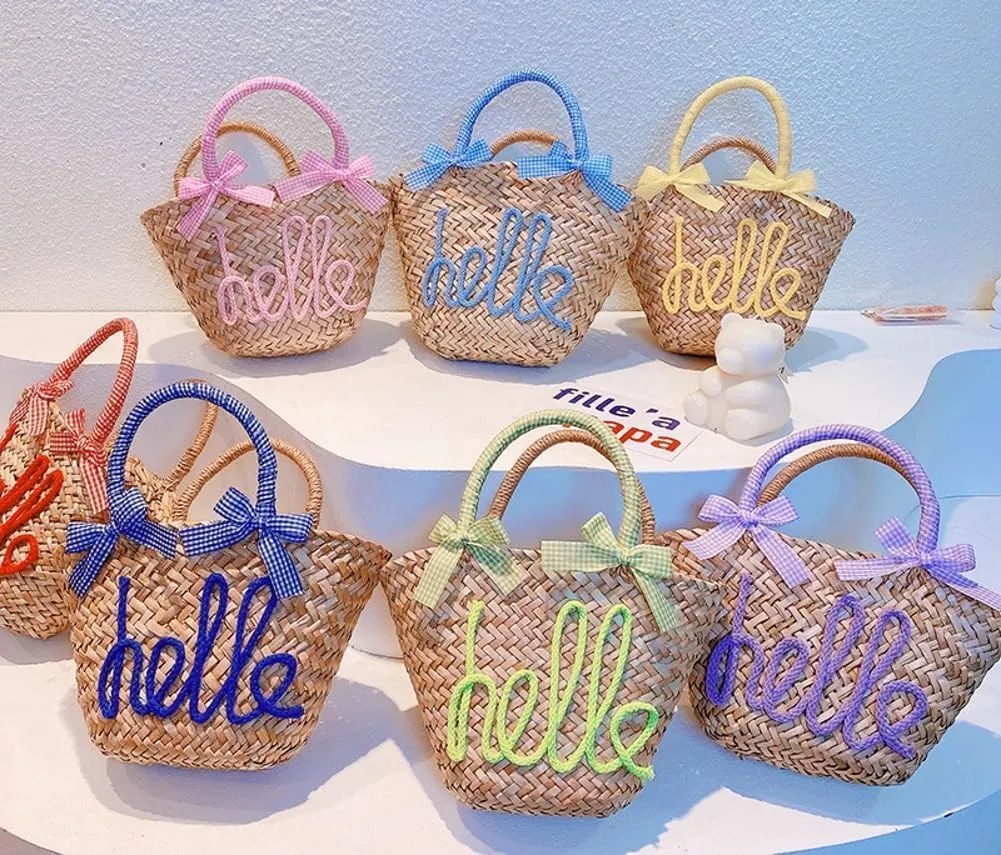 Summer Straw Tote Bags for Women Cute Bow Woven Hobo Bag Candy Color Shoulder Bag Beach Purse Straw Clutch Bags