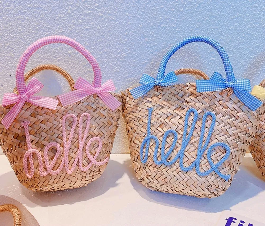 Summer Straw Tote Bags for Women Cute Bow Woven Hobo Bag Candy Color Shoulder Bag Beach Purse Straw Clutch Bags