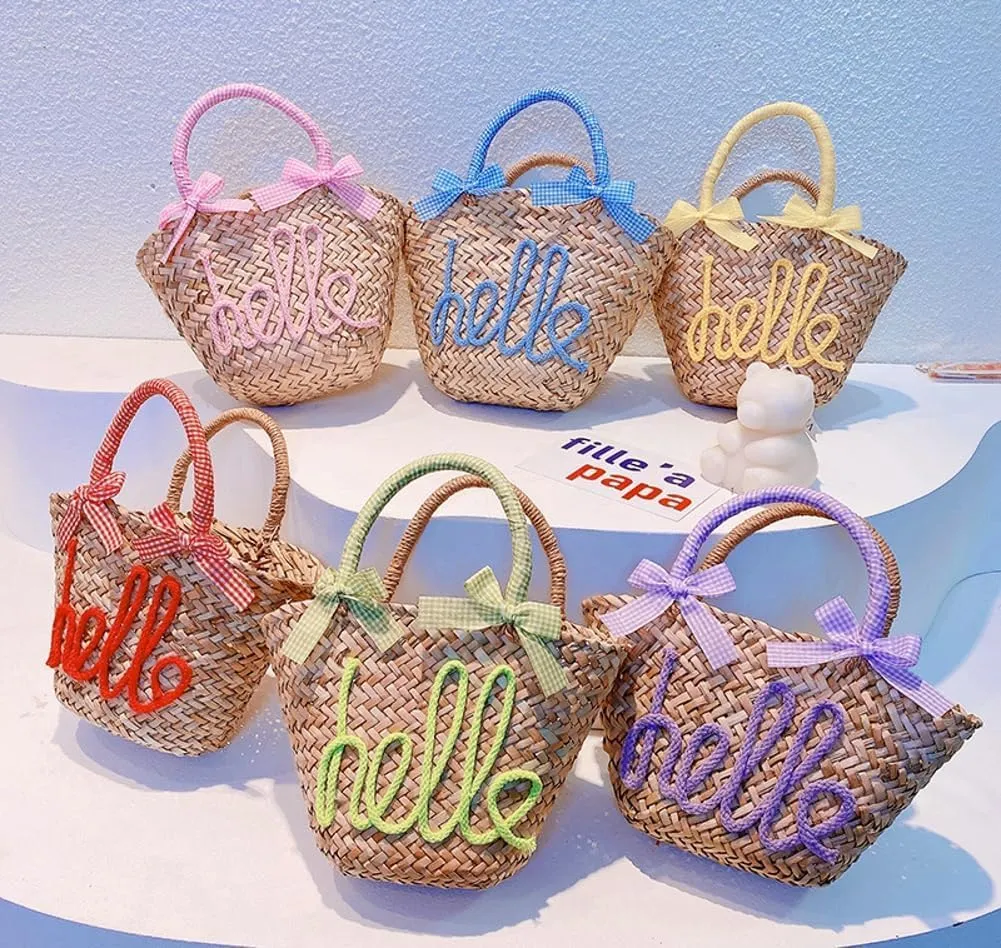Summer Straw Tote Bags for Women Cute Bow Woven Hobo Bag Candy Color Shoulder Bag Beach Purse Straw Clutch Bags