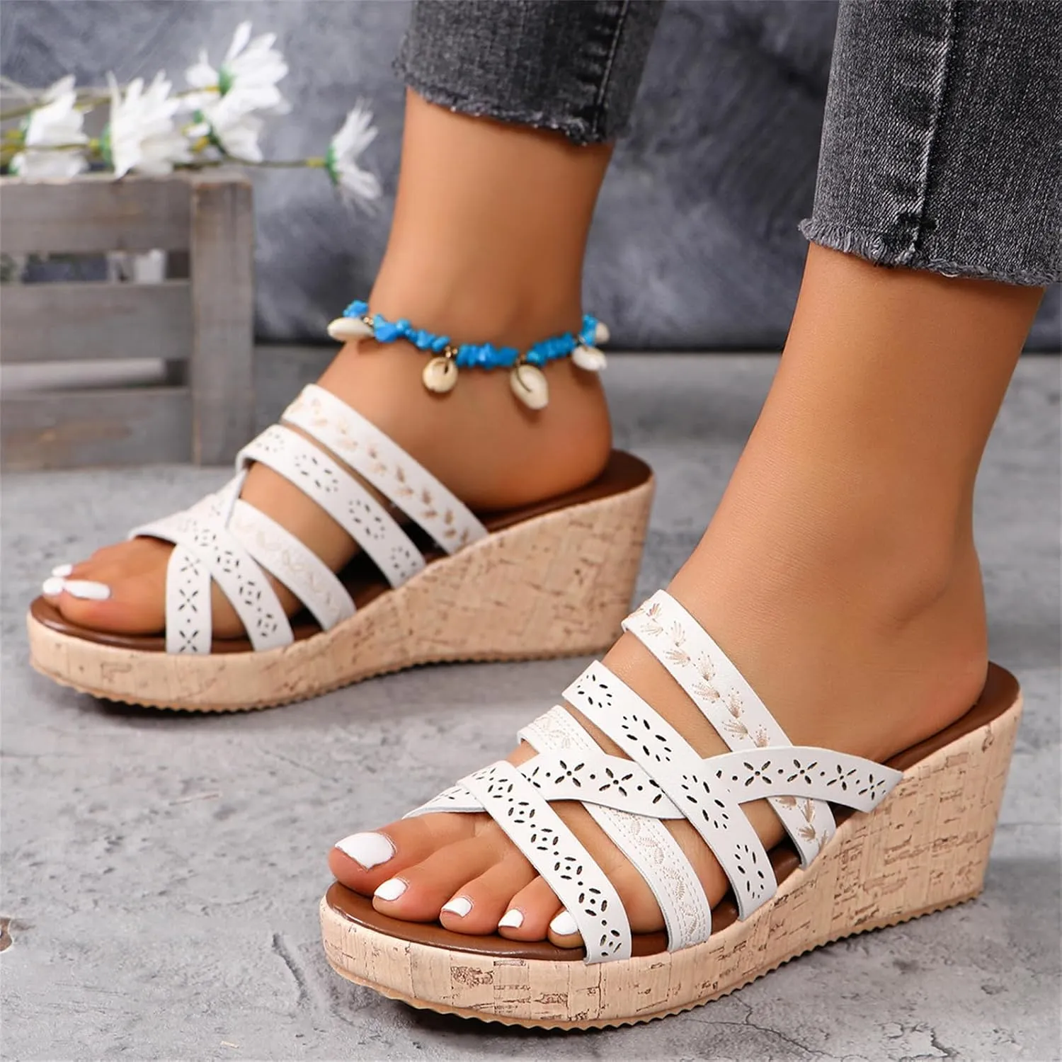 Summer Wedge Sandals for Women 2025 Arch Support Orthopedic Comfortable Platform Sandals Trendy Leather Slides Slippers Walking Outdoor Rubber Soles