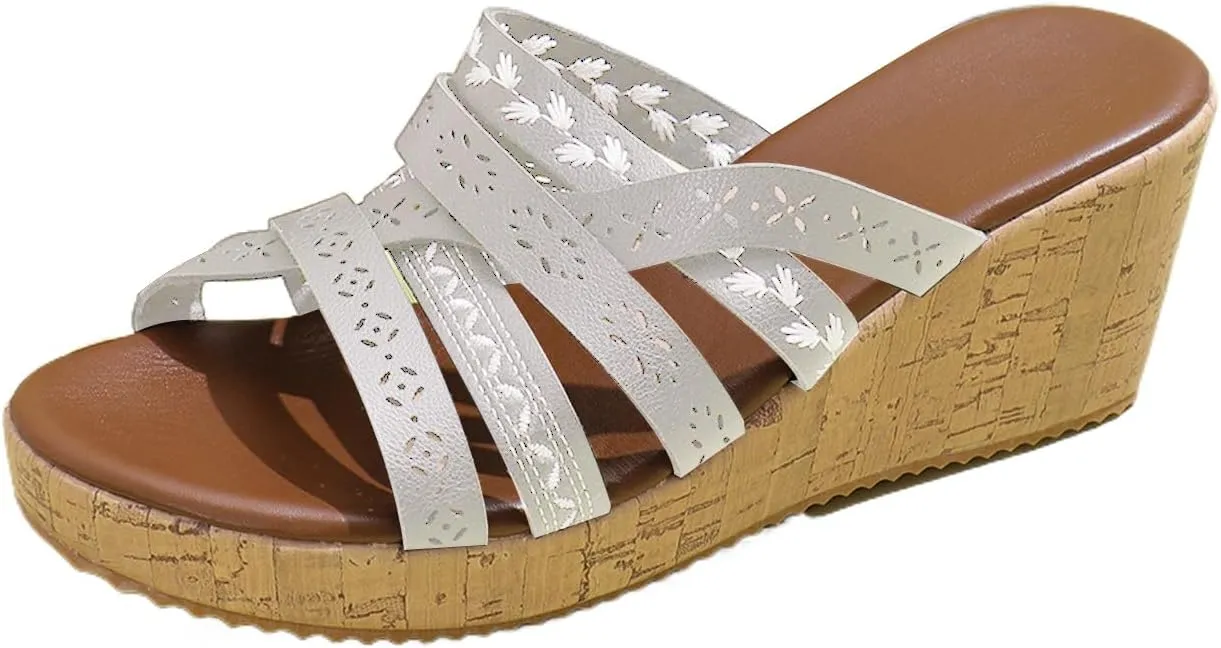 Summer Wedge Sandals for Women 2025 Arch Support Orthopedic Comfortable Platform Sandals Trendy Leather Slides Slippers Walking Outdoor Rubber Soles