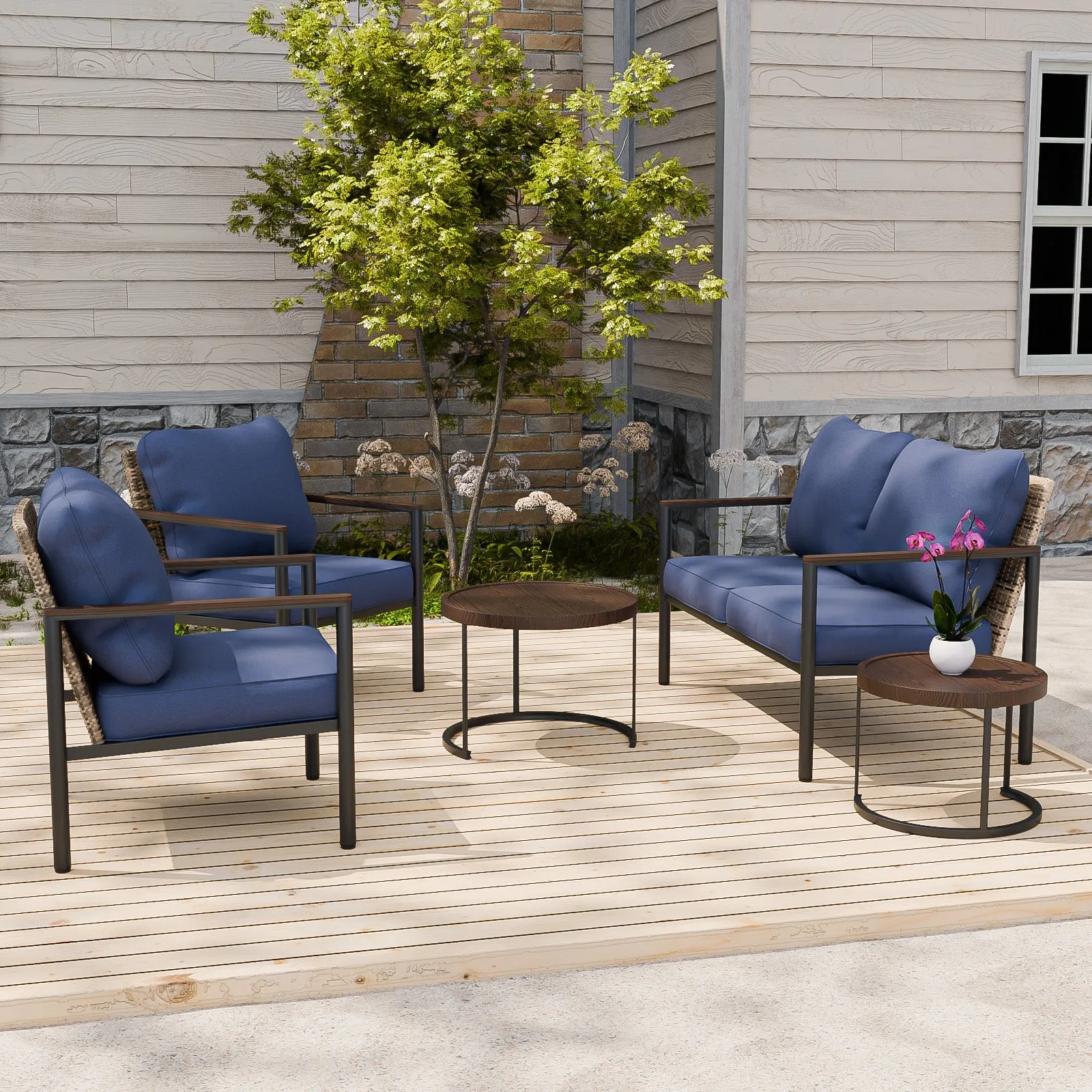Sunset Dune Outdoor 5 PCS Patio Furniture Set,2 Chairs 1 Loveseat 2 Tables