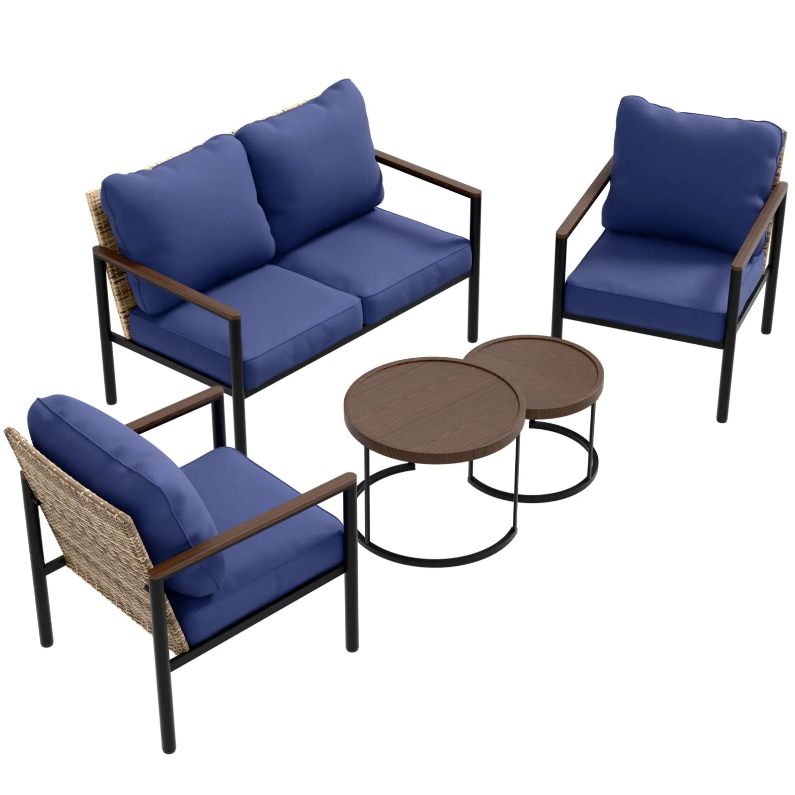 Sunset Dune Outdoor 5 PCS Patio Furniture Set,2 Chairs 1 Loveseat 2 Tables