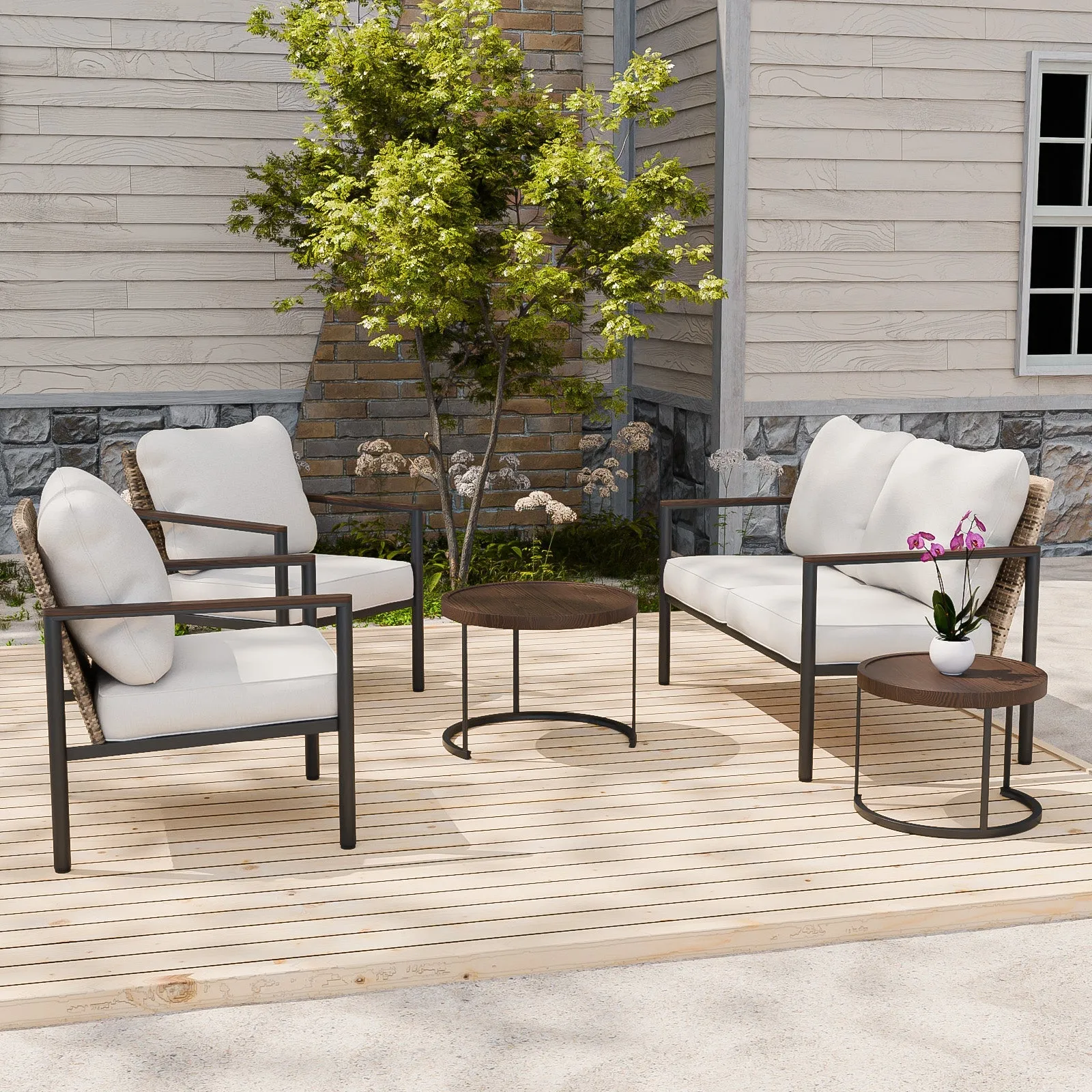 Sunset Dune Outdoor 5 PCS Patio Furniture Set,2 Chairs 1 Loveseat 2 Tables