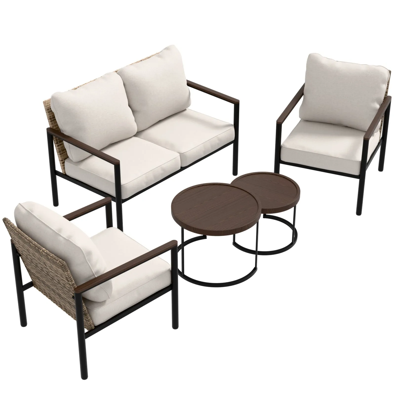 Sunset Dune Outdoor 5 PCS Patio Furniture Set,2 Chairs 1 Loveseat 2 Tables