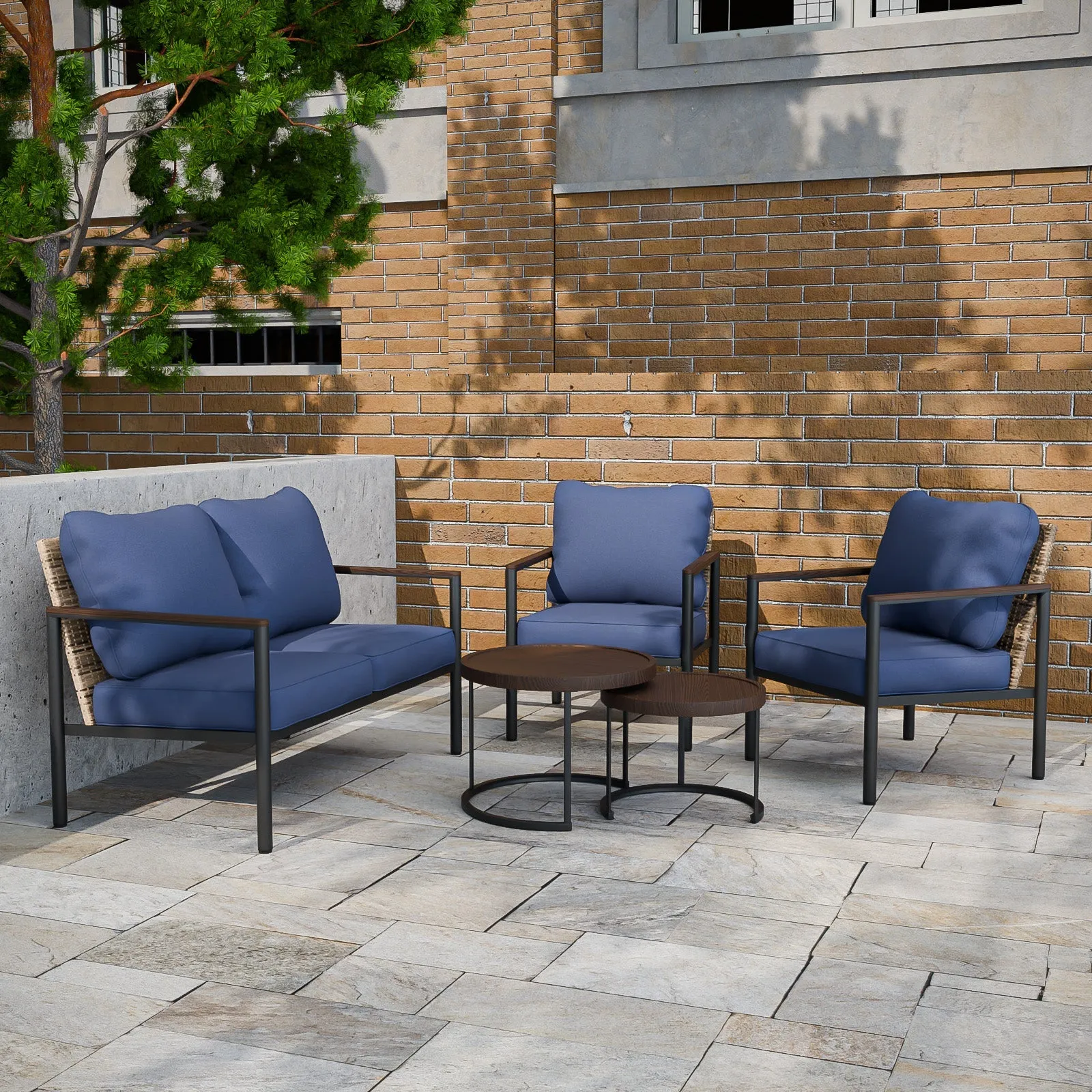 Sunset Dune Outdoor 5 PCS Patio Furniture Set,2 Chairs 1 Loveseat 2 Tables