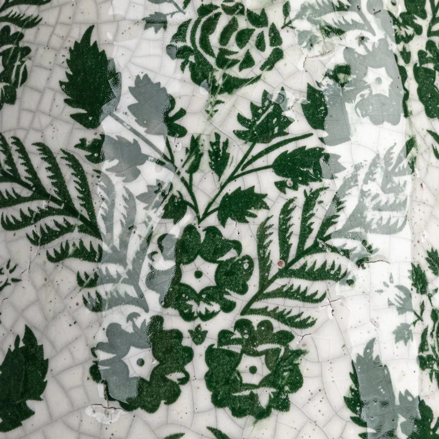 Terra Cotta Vase w/Green Floral Pattern