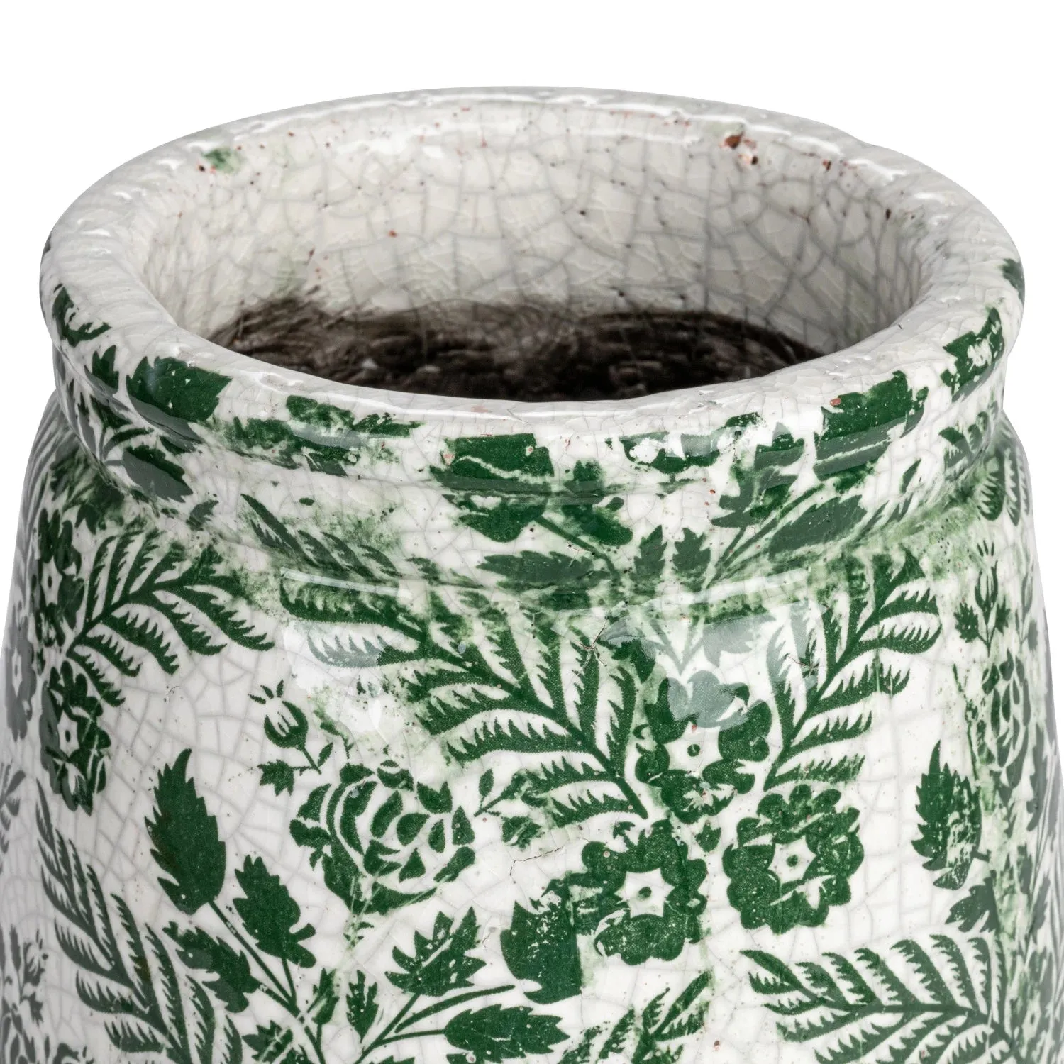 Terra Cotta Vase w/Green Floral Pattern